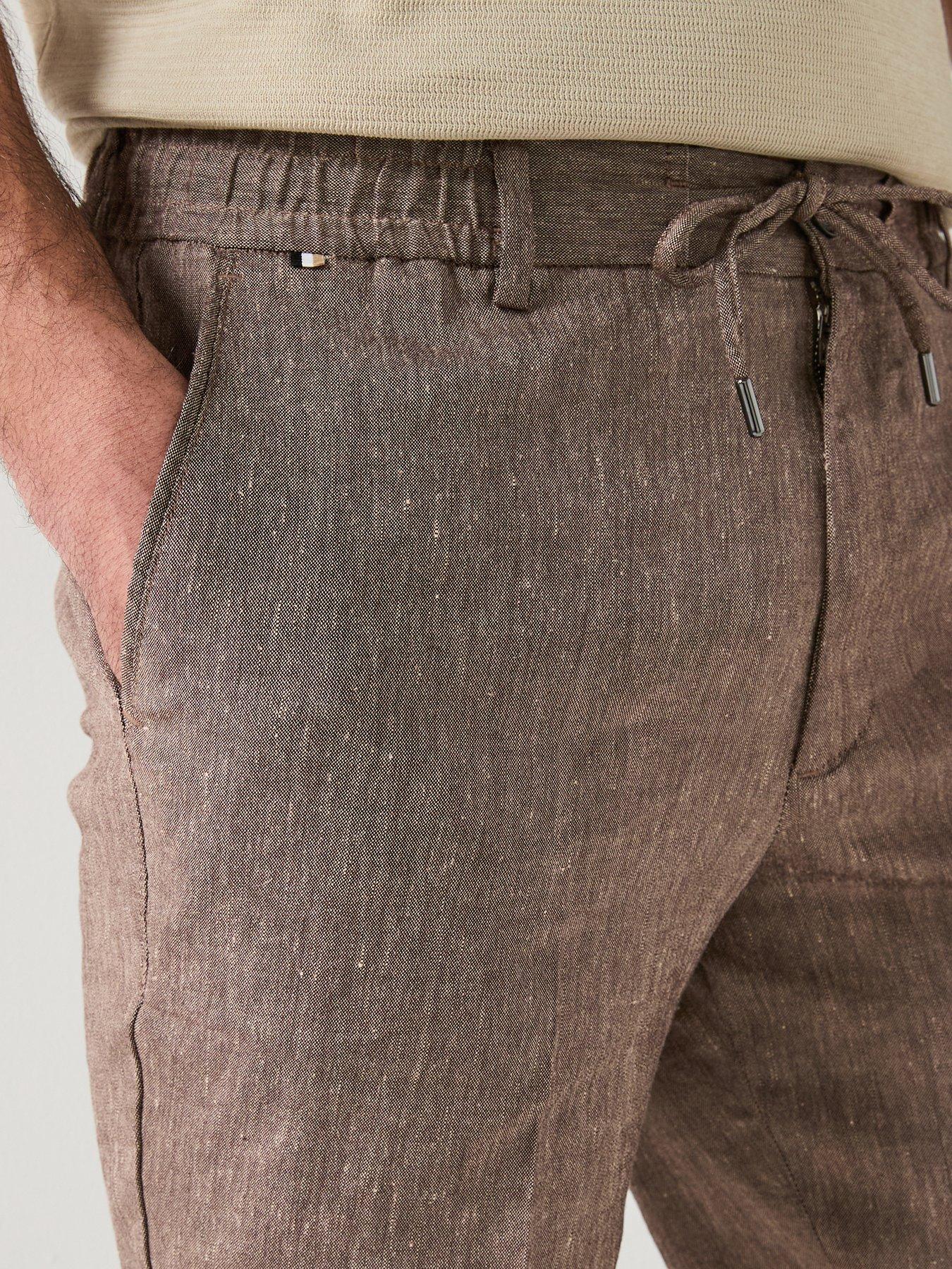 Image 5 of 5 of BOSS Modern Fit Linen Drawstring Shorts - Brown