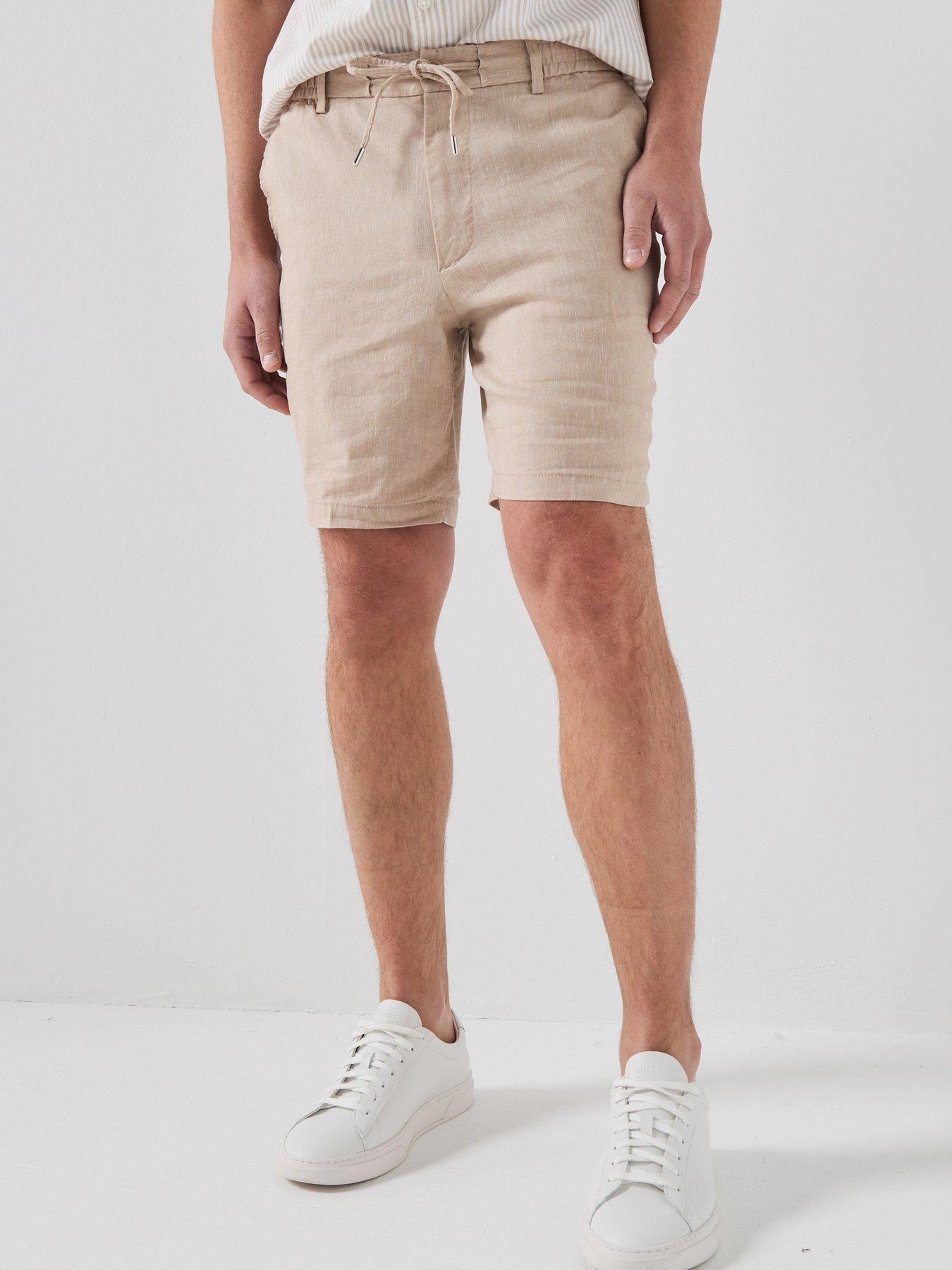 Image 1 of 5 of BOSS H-Kane1 Modern Fit Linen Drawstring Shorts - Beige
