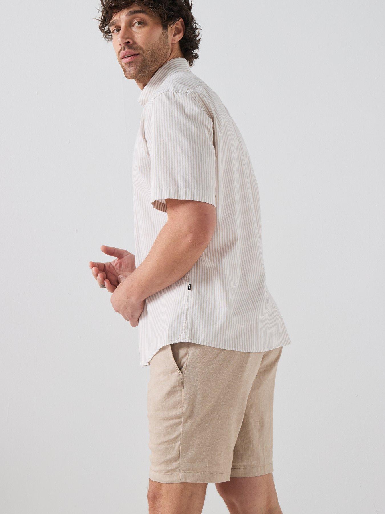 Image 4 of 5 of BOSS H-Kane1 Modern Fit Linen Drawstring Shorts - Beige