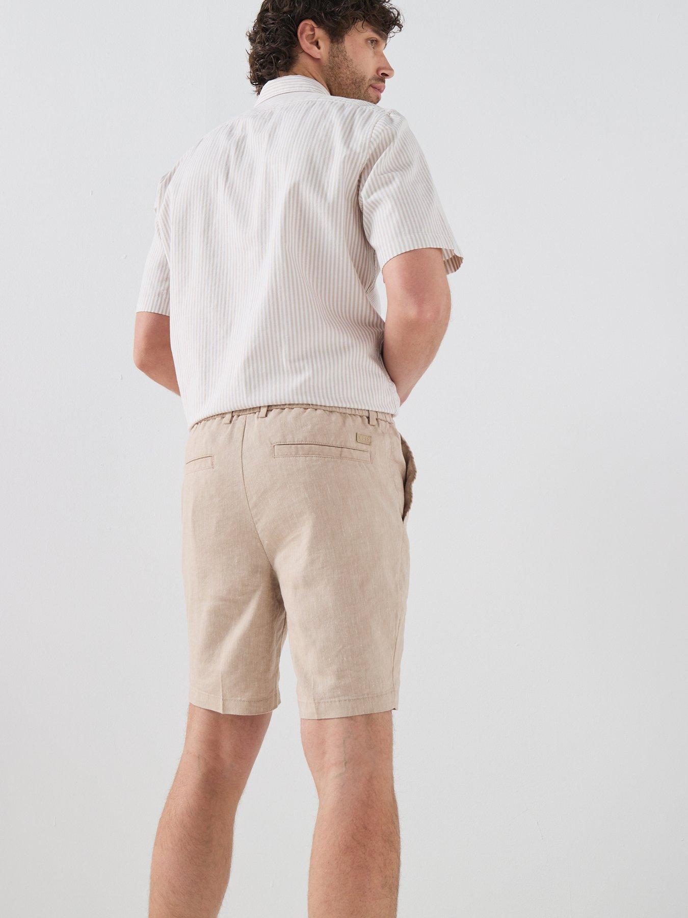Image 5 of 5 of BOSS H-Kane1 Modern Fit Linen Drawstring Shorts - Beige