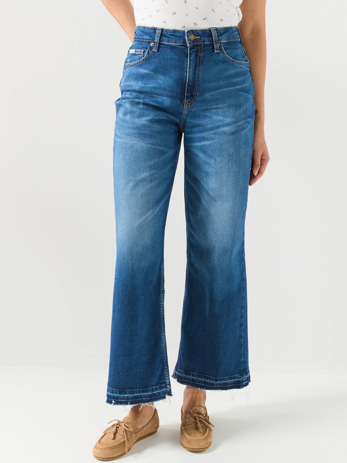 Image 1 of 4 of Guess Hr Wide Leg Cropped Jeans - Blue