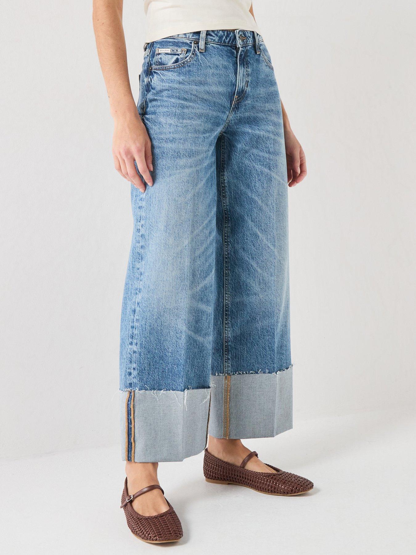 Guess Wide Leg Cuffed Jeans - Blue