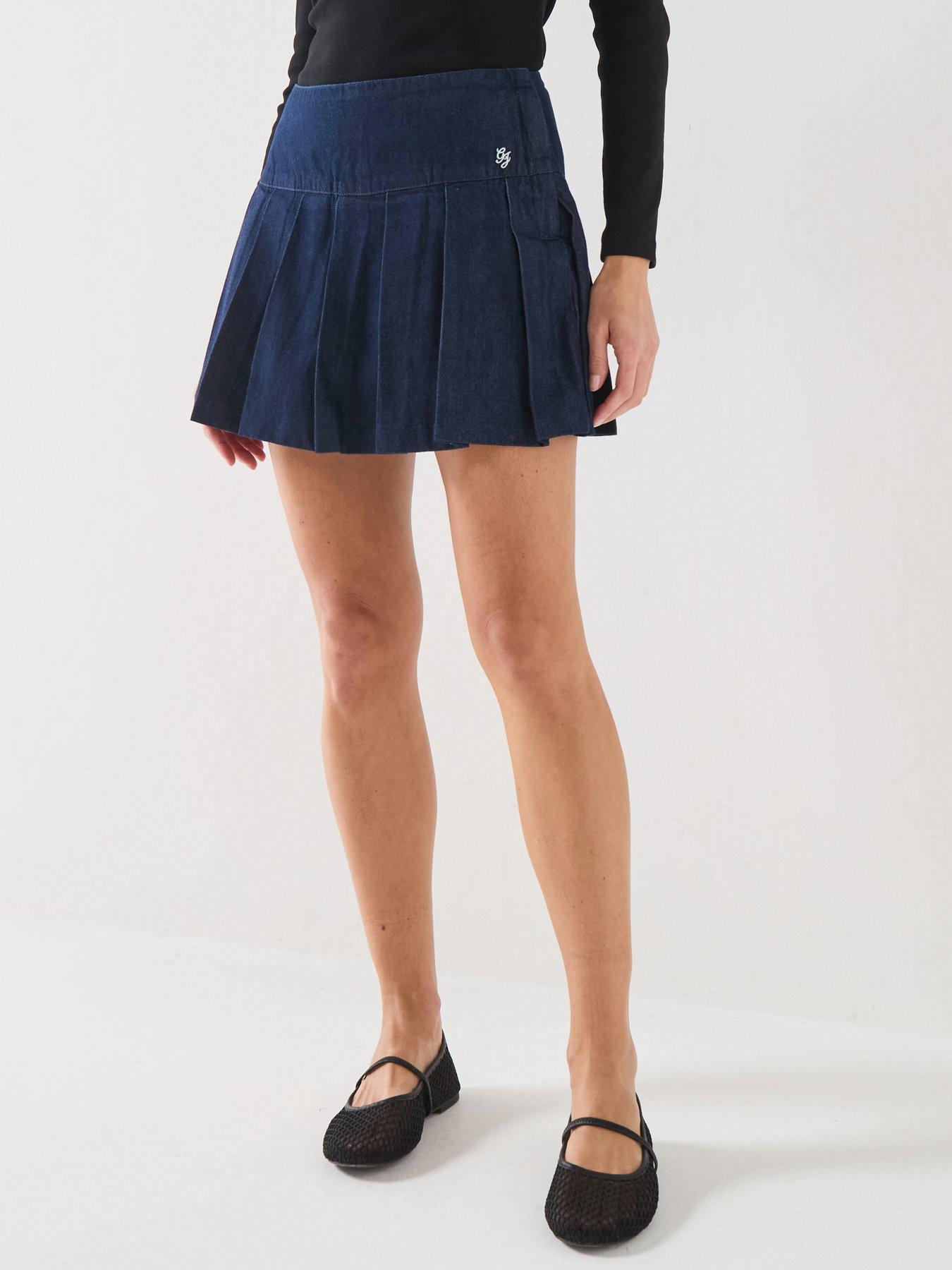 Guess Denim Pleated Skirt - Navy