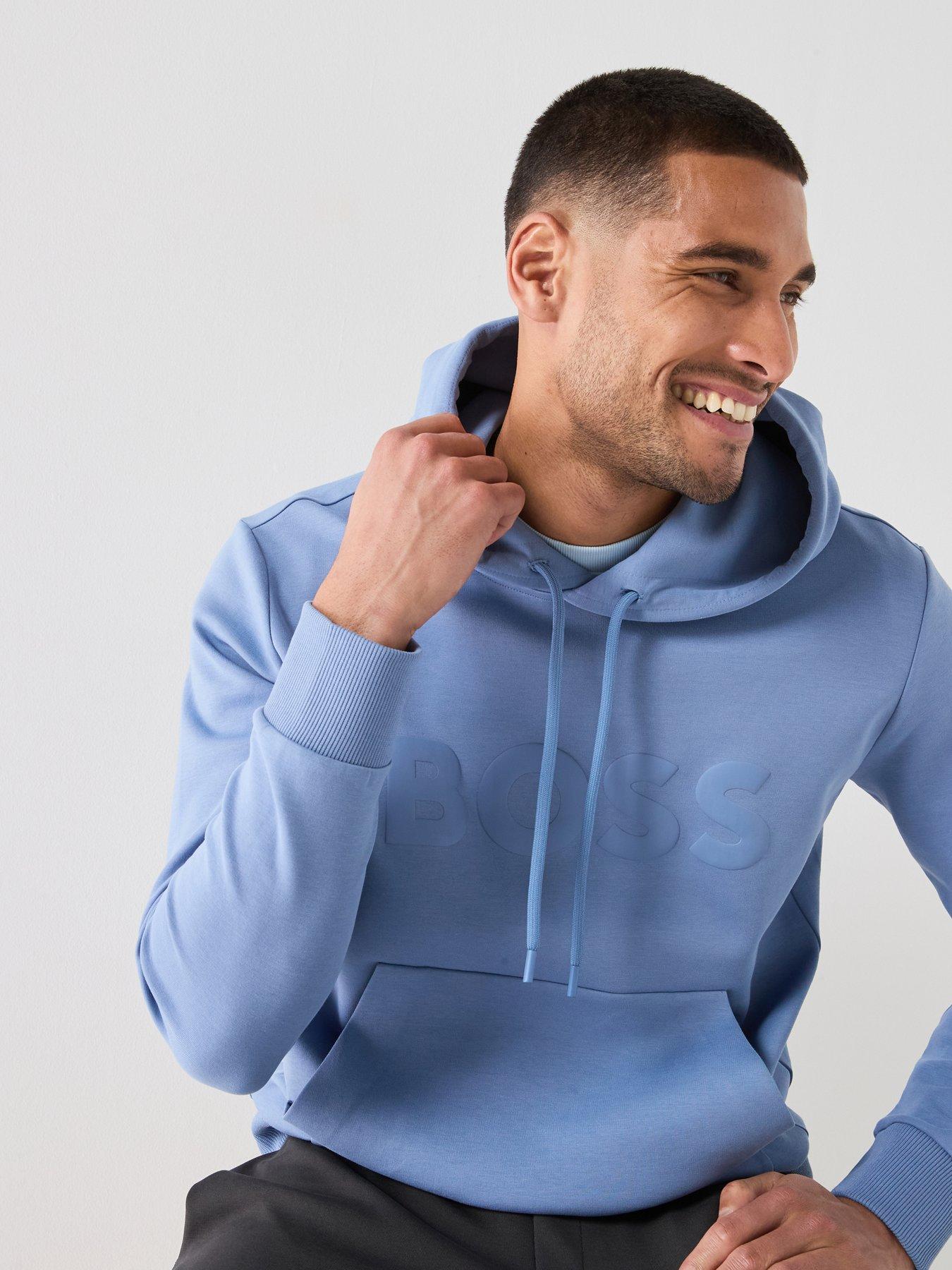 BOSS Soody Tonal Logo Regular Fit Hoodie - Light Blue
