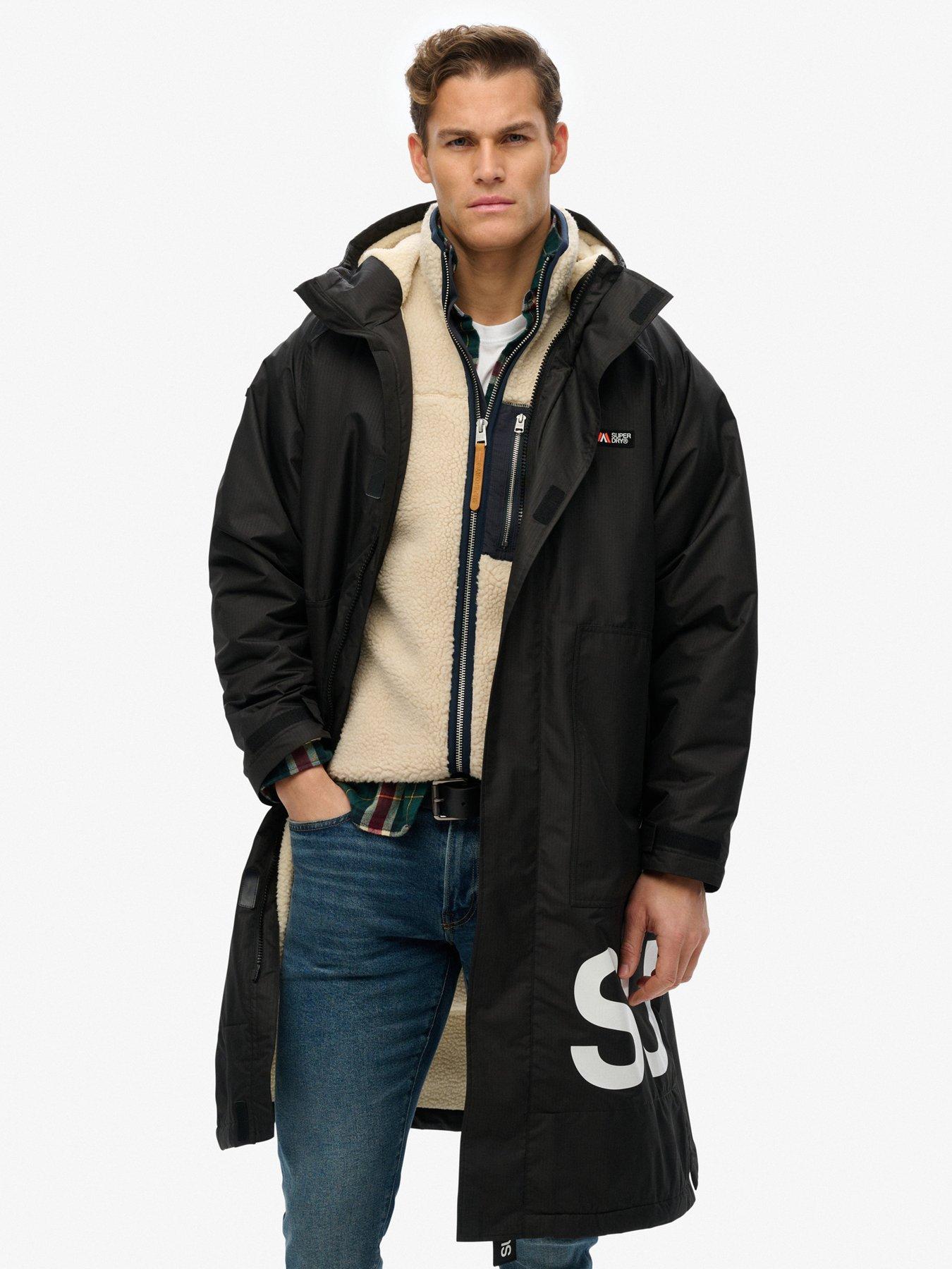 Image 1 of 6 of Superdry Waterproof Logo Hooded Changing Robe - Black