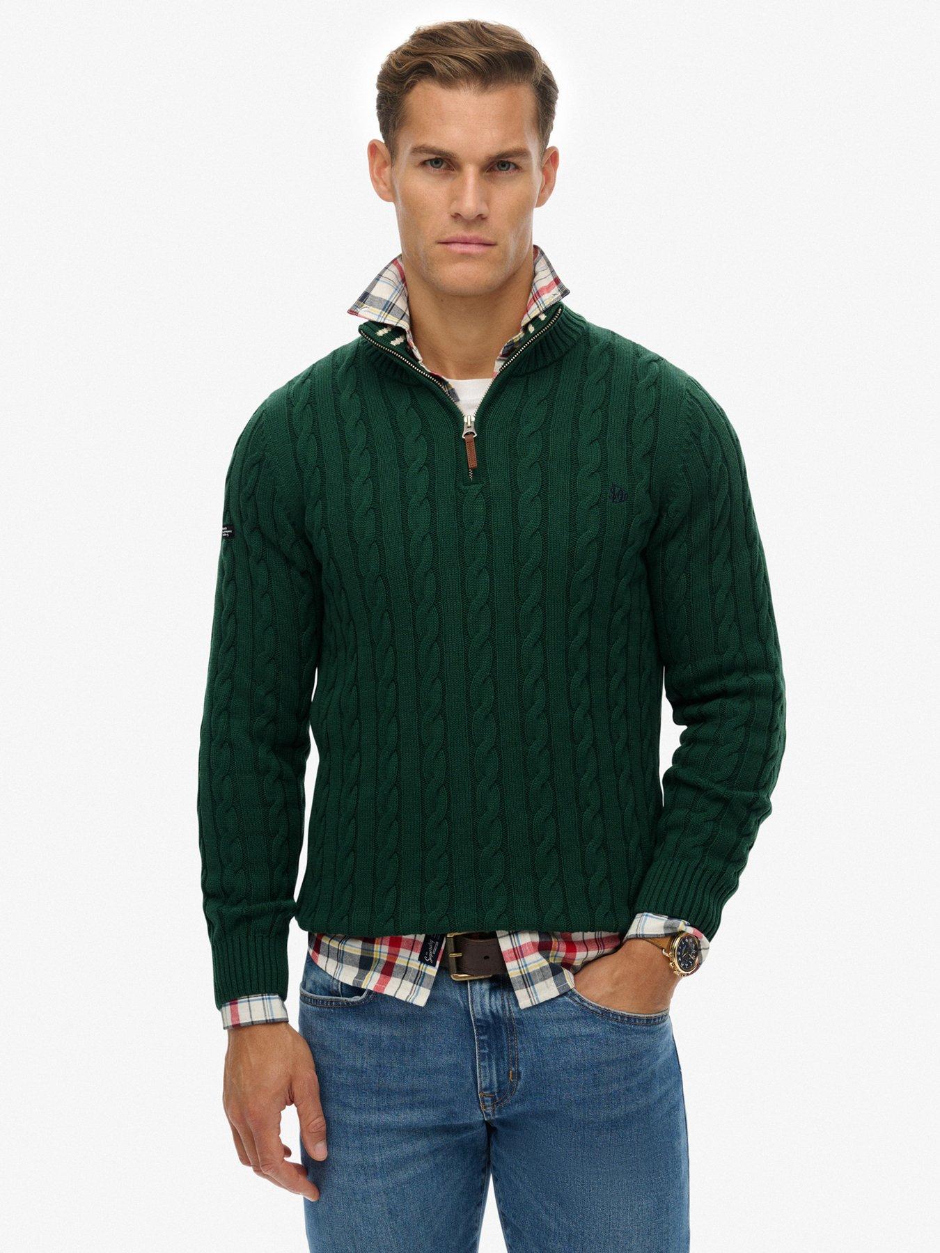 superdry-superdry-cotton-classic-cable-quarter-zip-knitted-jumper-dark-green