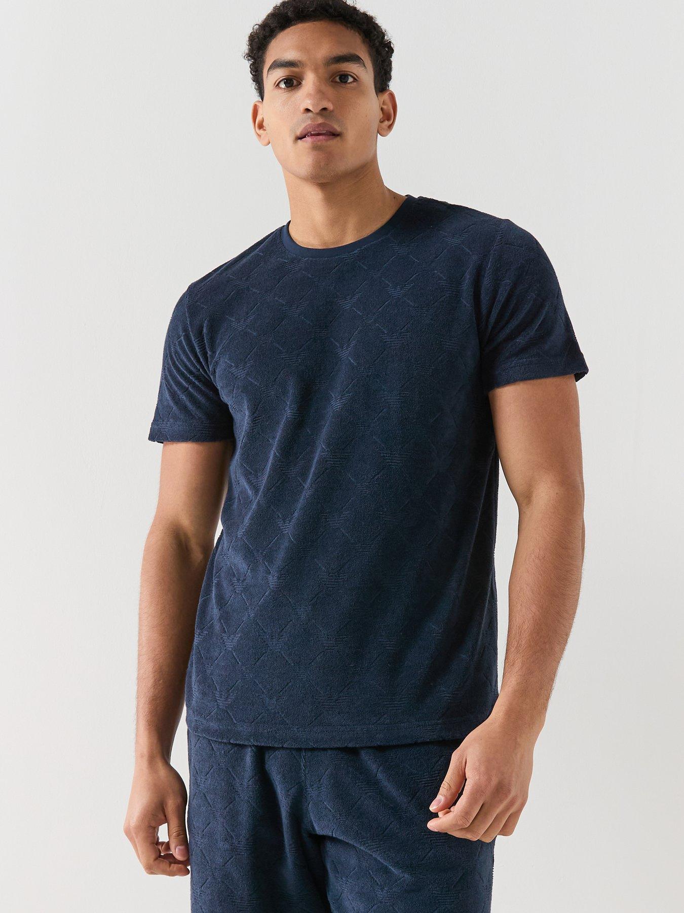 Emporio Armani Bodywear Allover Tonal Logo T-Shirt - Dark Blue