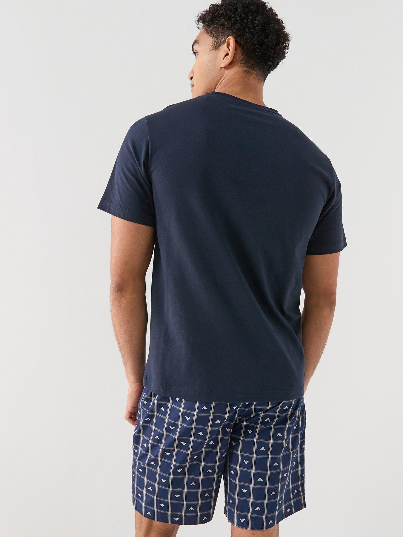 Image 2 of 5 of Emporio Armani Bodywear Yarn Dyed Woven Shortie Pyjama Set - Dark Blue