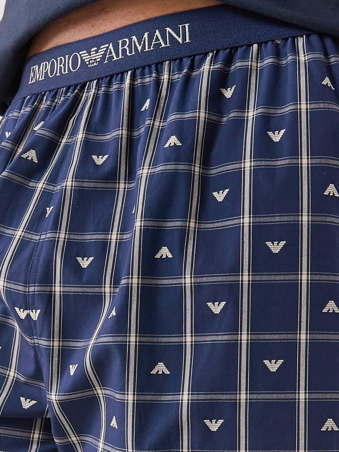 Image 5 of 5 of Emporio Armani Bodywear Yarn Dyed Woven Shortie Pyjama Set - Dark Blue