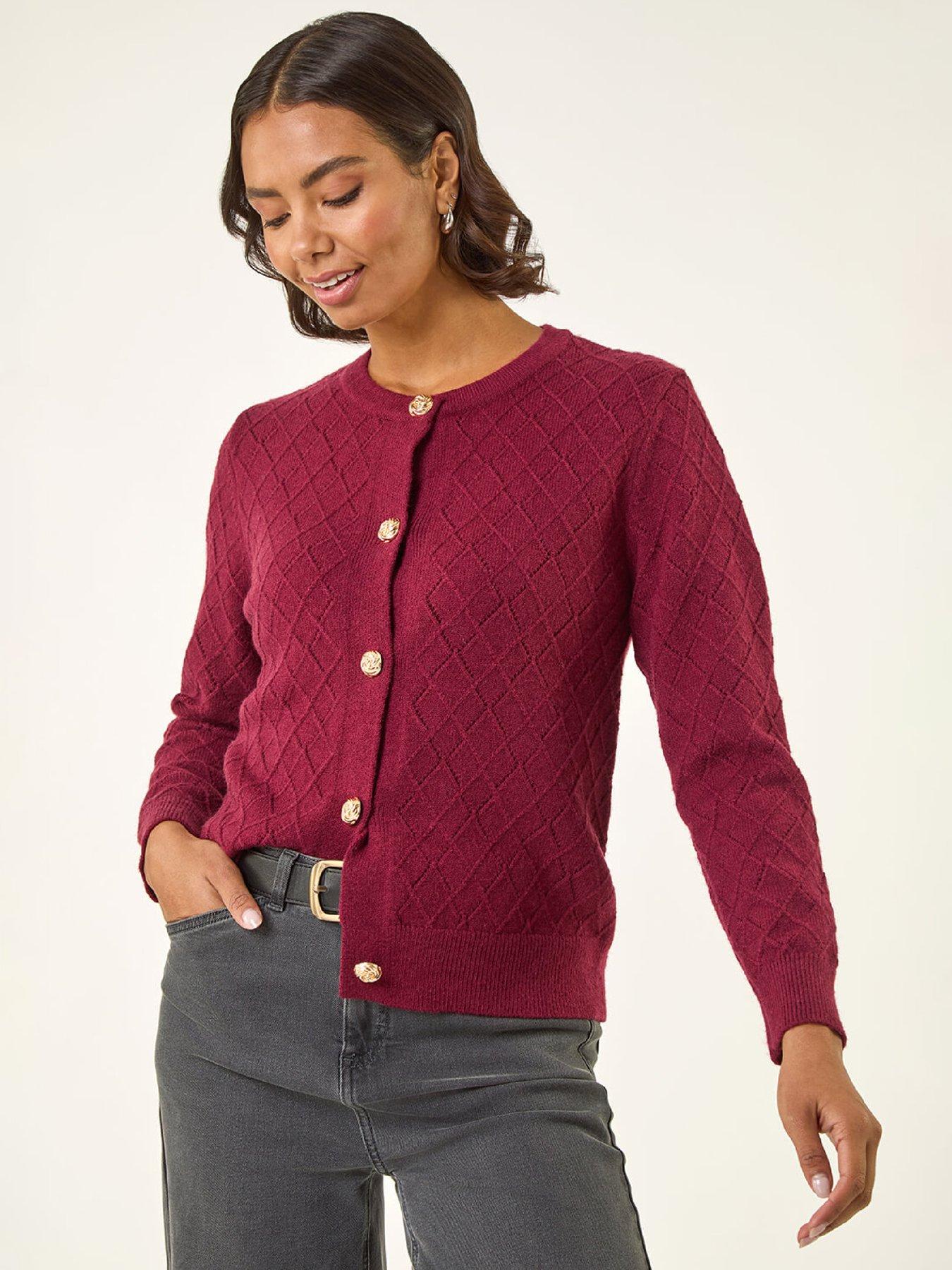 Roman Cable Knit Buttoned Cardigan - Purple