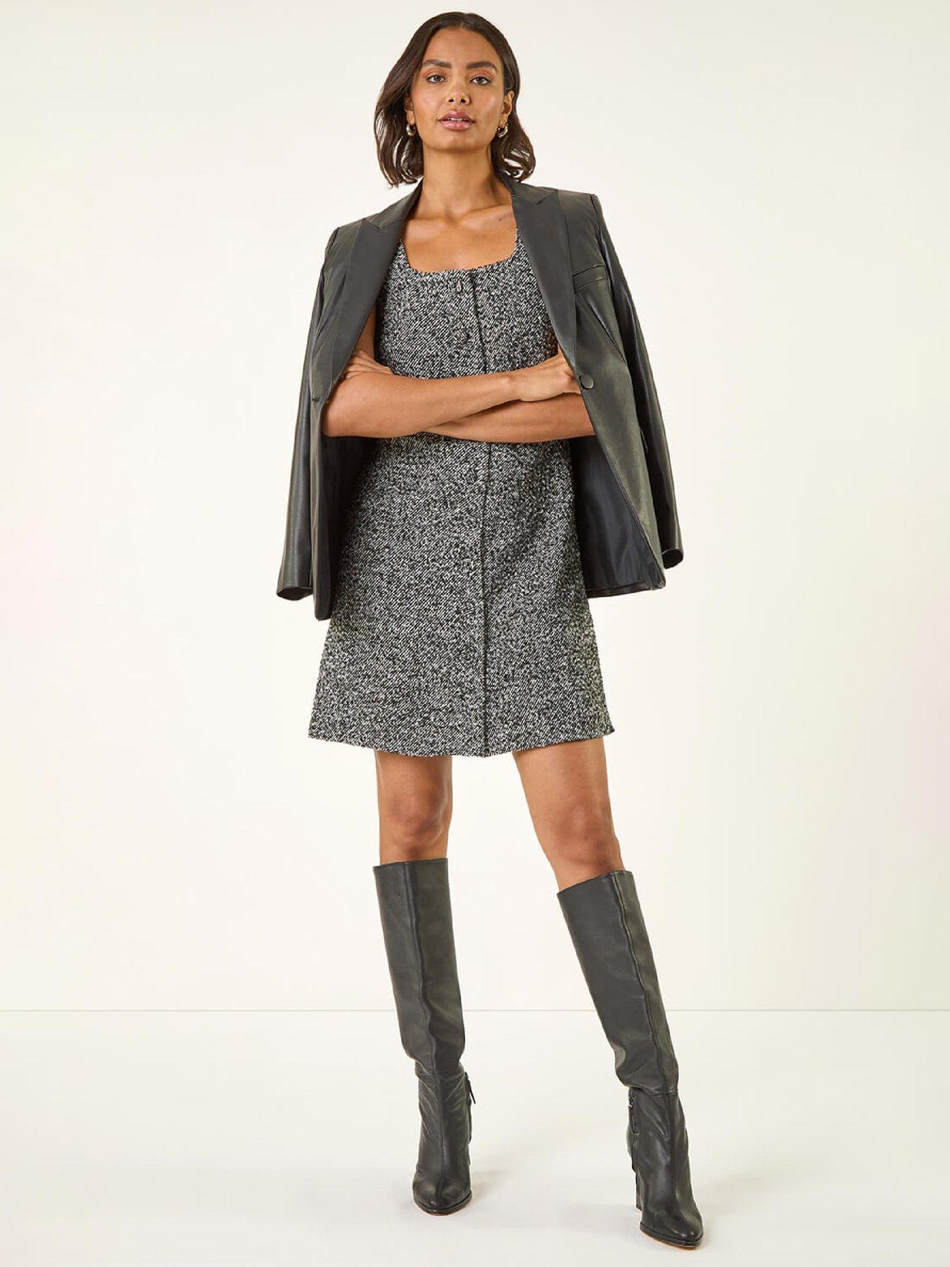 Roman Printed Button Pinafore Dress - Black