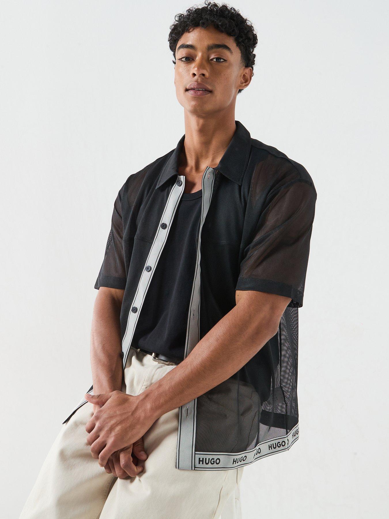 HUGO Lite Beach Mesh Short Sleeve Shirt - Black