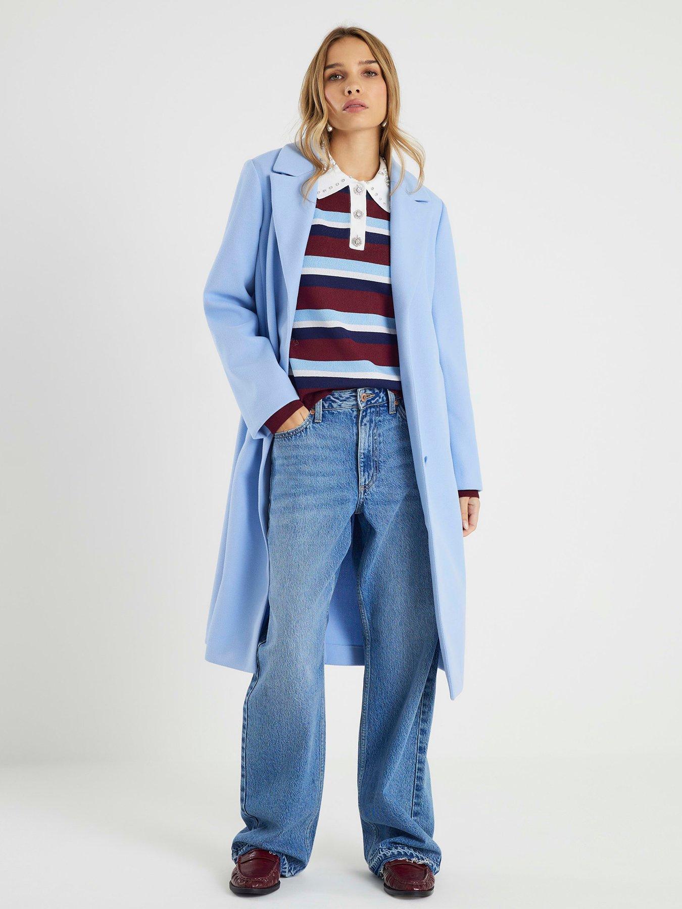 River Island Single Breasted Longline Coat - Blue