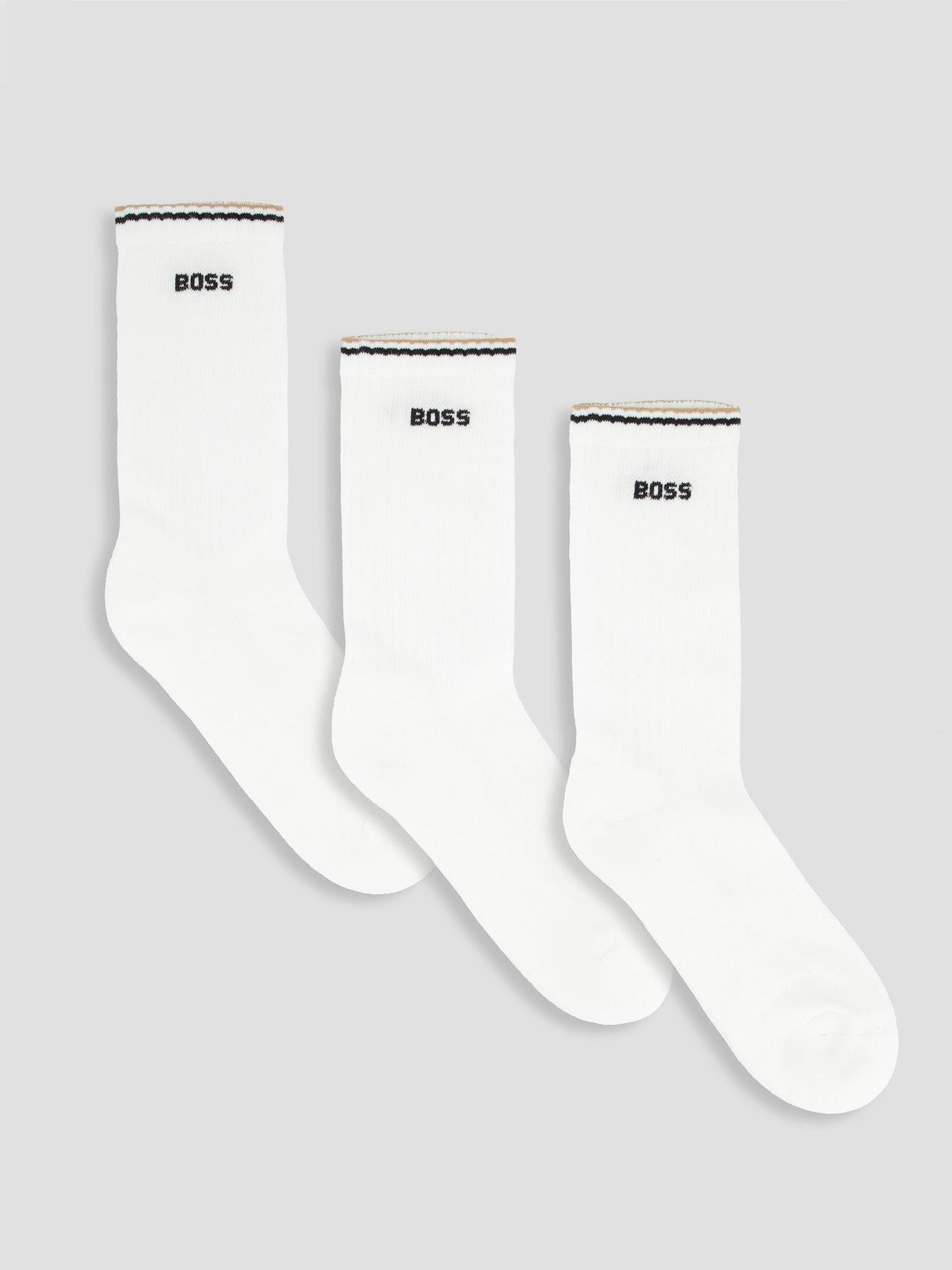 Image 1 of 3 of BOSS 3P Global Stripe Sports Crew Socks - White
