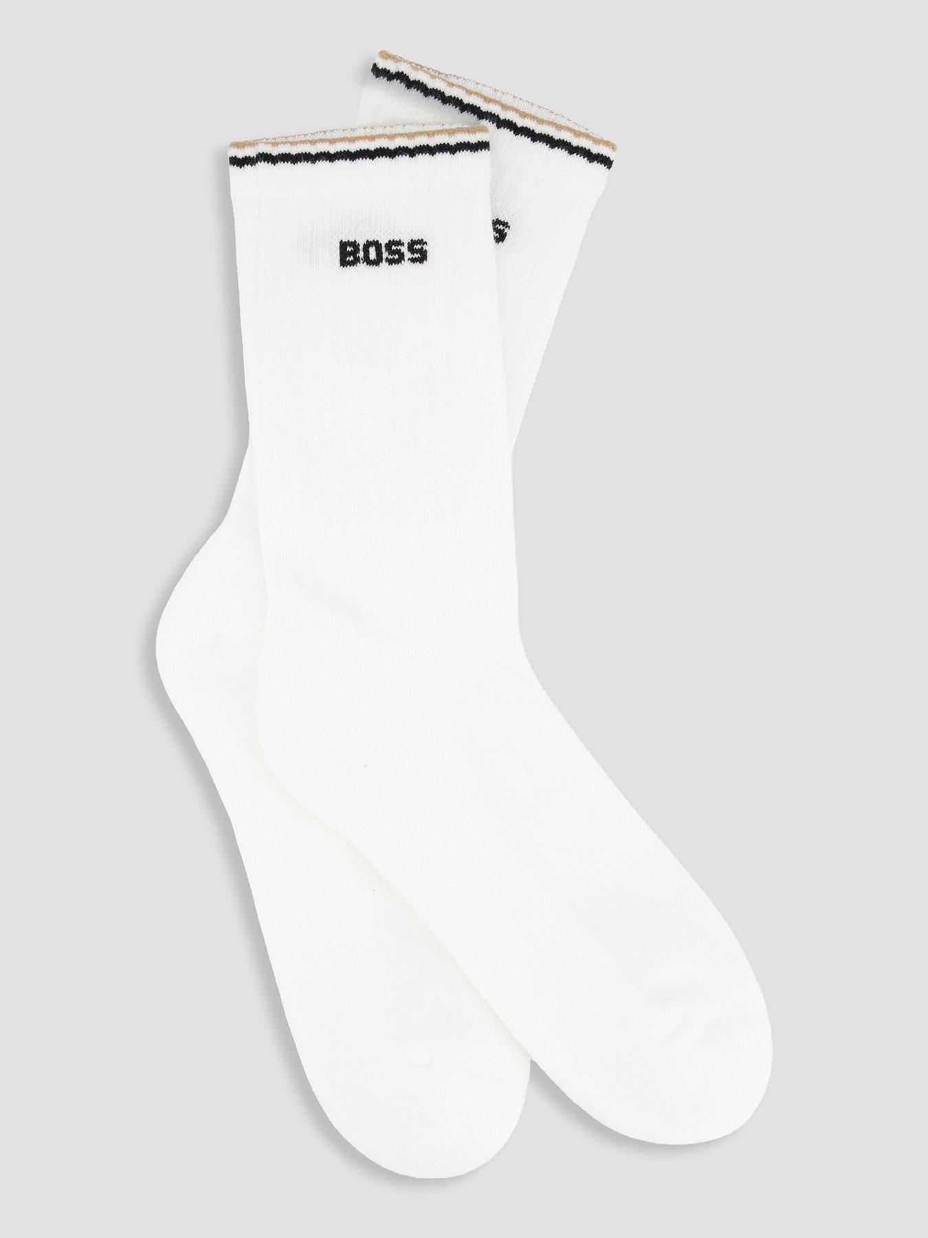 Image 2 of 3 of BOSS 3P Global Stripe Sports Crew Socks - White