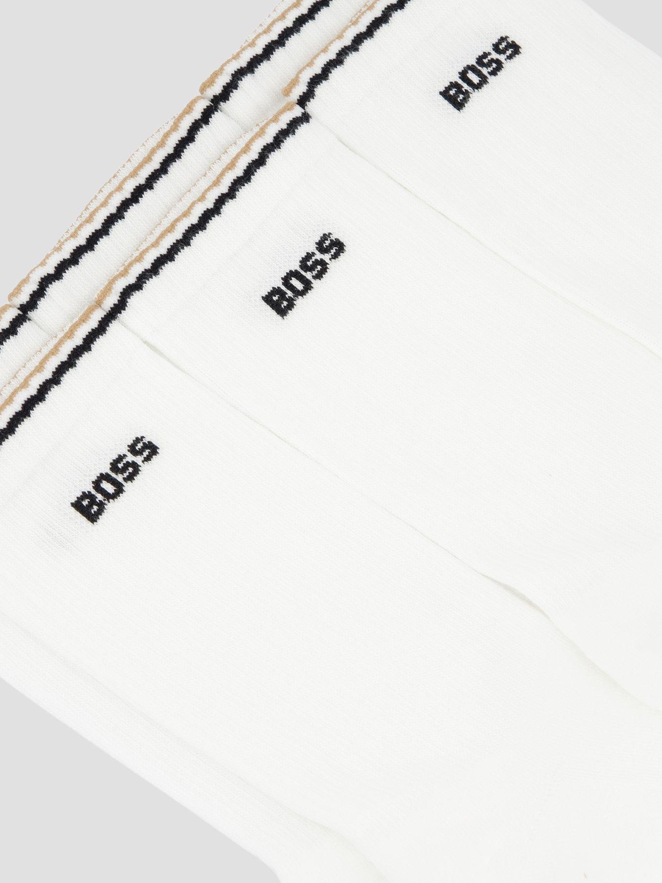 Image 3 of 3 of BOSS 3P Global Stripe Sports Crew Socks - White