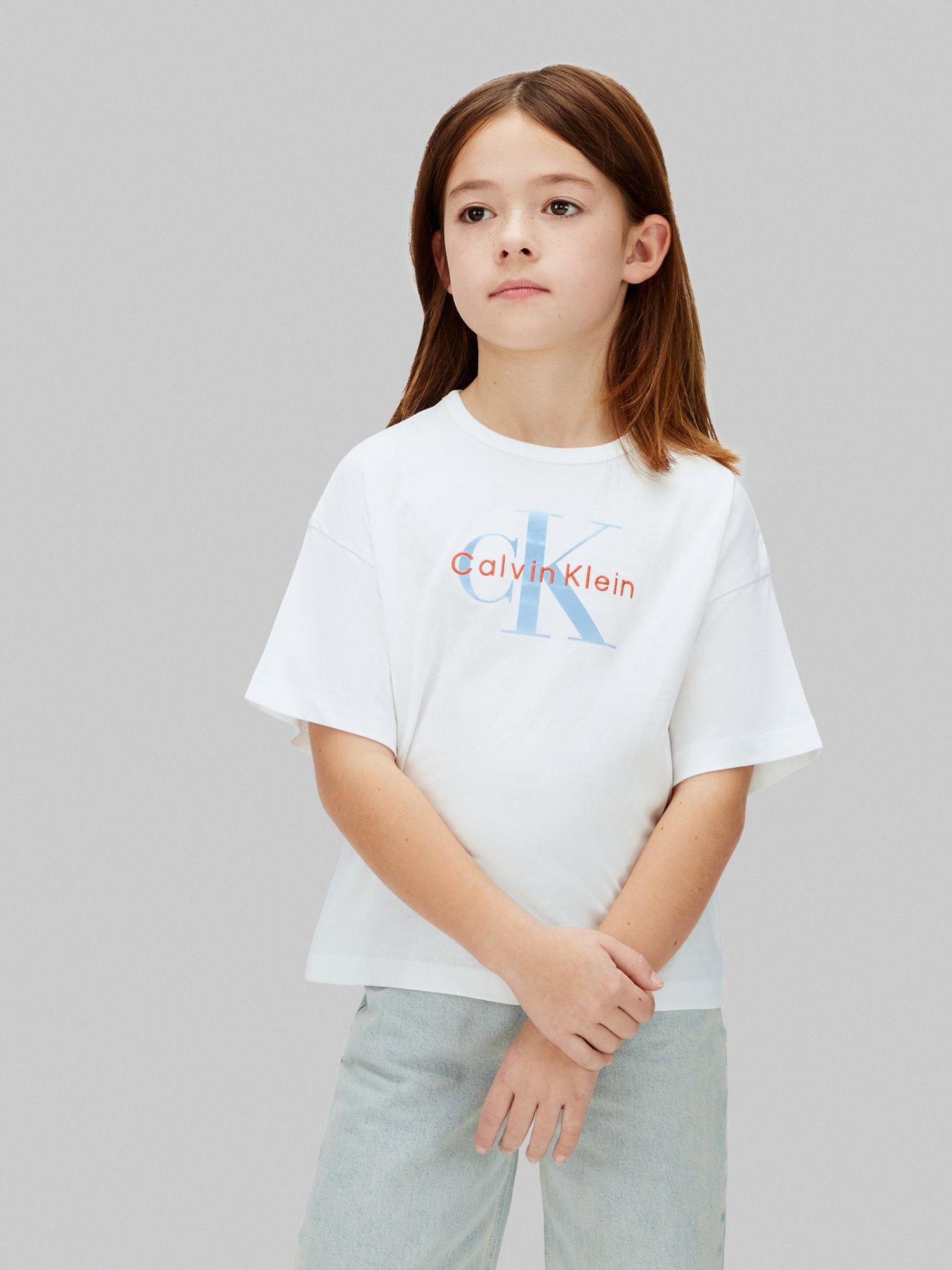 Calvin Klein Jeans Girls Seasonal Monologo Short Sleeve T-Shirt - White