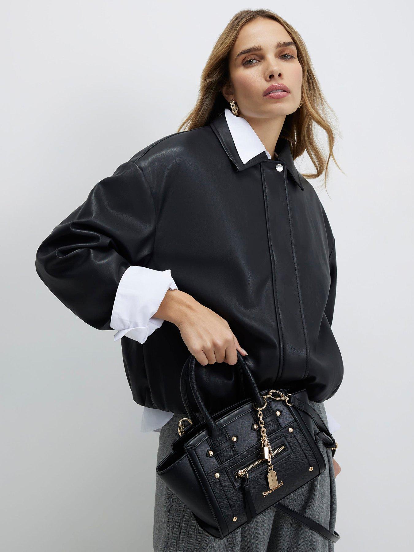 River Island Small Winged Panelled Zip Tote Bag - Black