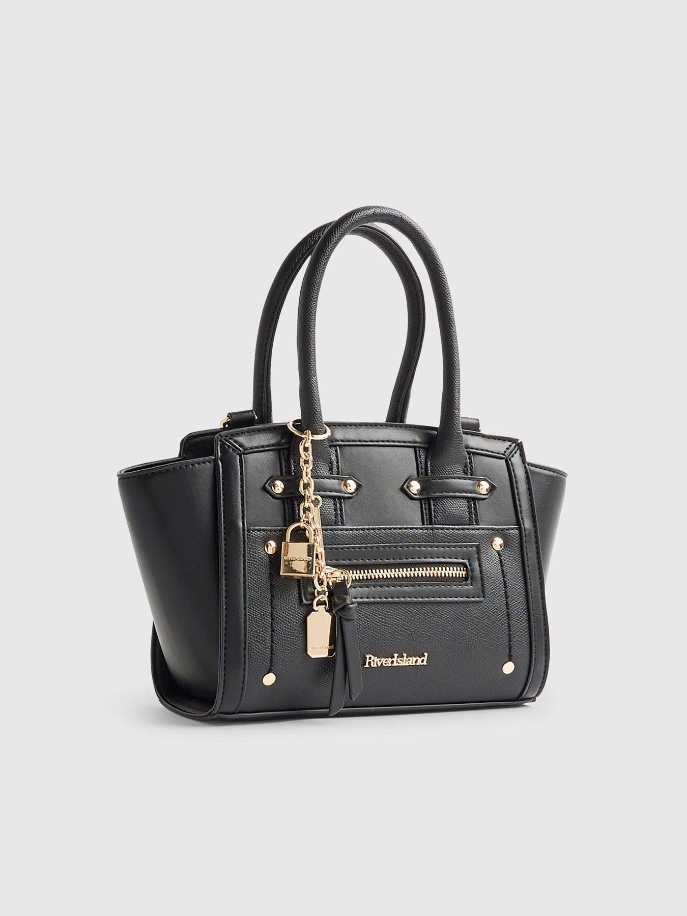 Image 6 of 6 of River Island Small Winged Panelled Zip Tote Bag - Black