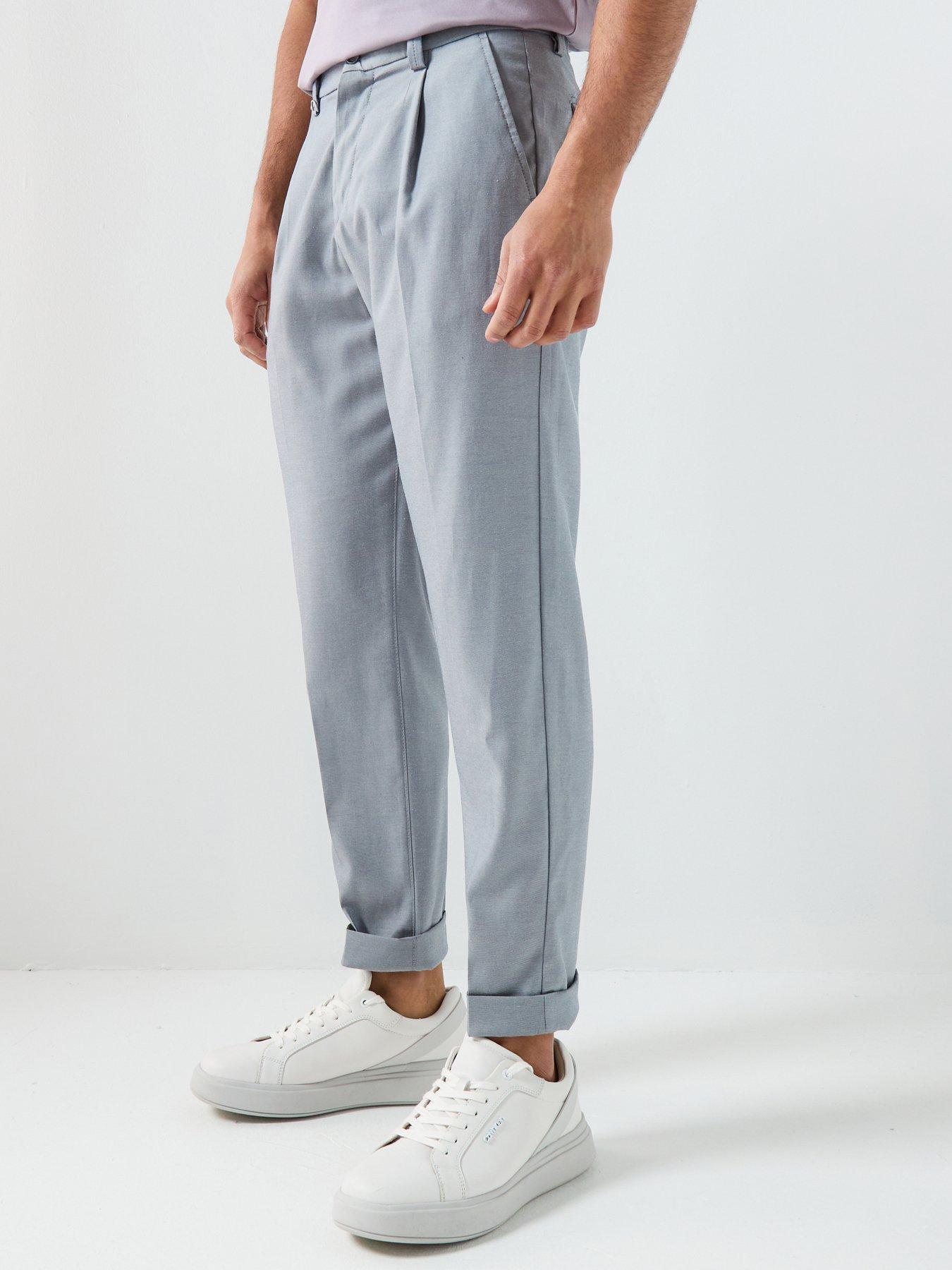 BOSS H-Kerin Pleated Tapered Turn Up Trousers - Blue