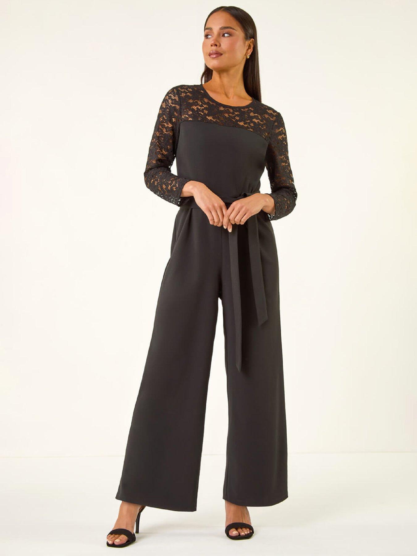 Roman Petite Lace Contrast Stretch Jumpsuit