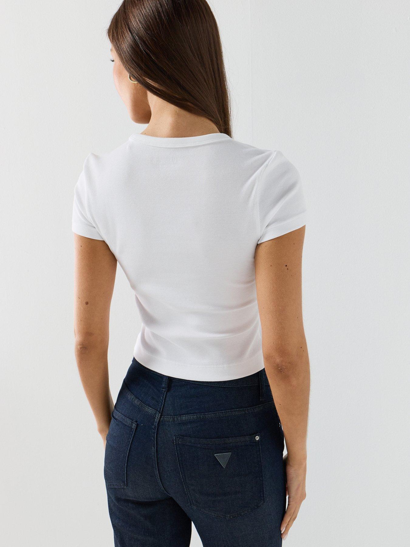 Image 2 of 5 of Guess Jeans Short Sleeve Studs Script T-Shirt - White