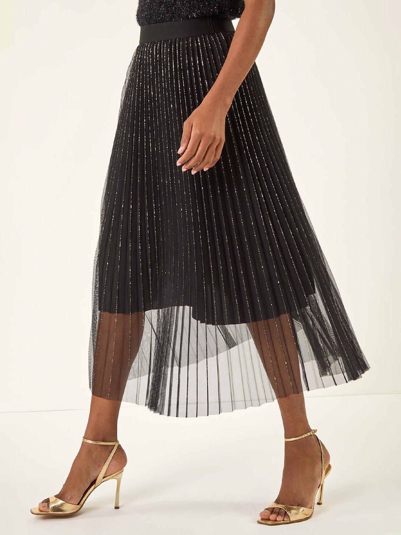roman-shimmer-mesh-pleated-skirt-blackfront