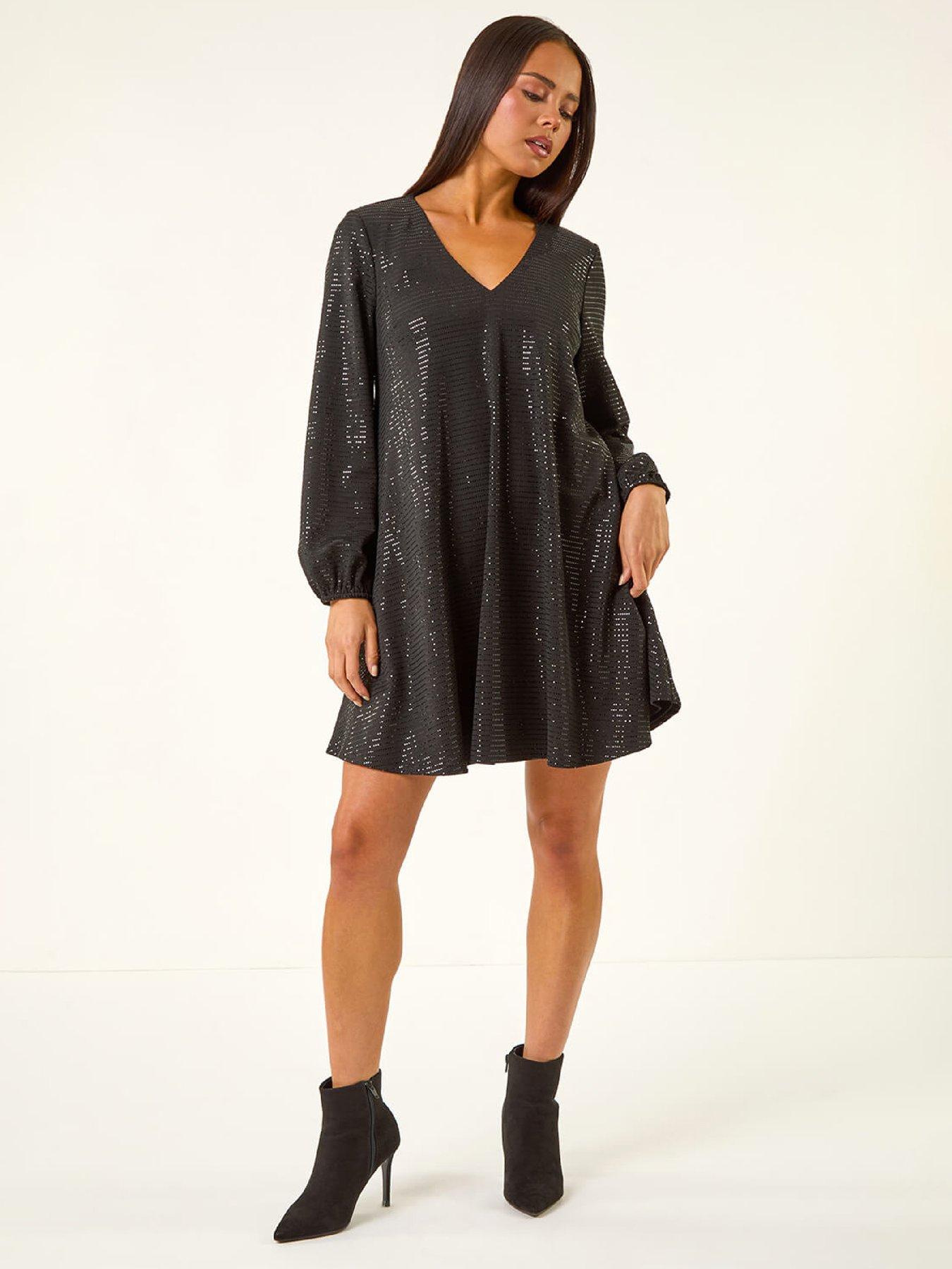roman-petite-sparkle-swing-stretch-dress-blackback