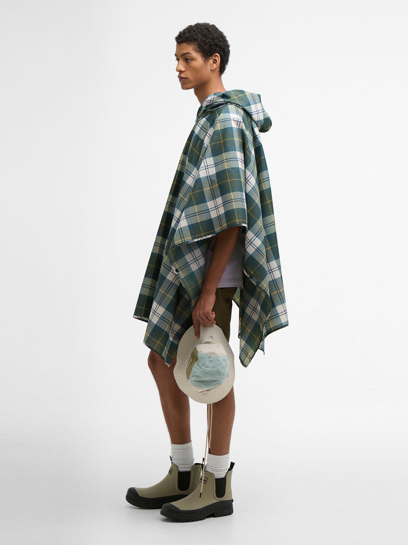 Image 3 of 6 of Barbour Tartan Showerproof Poncho Rain Jacket - Green