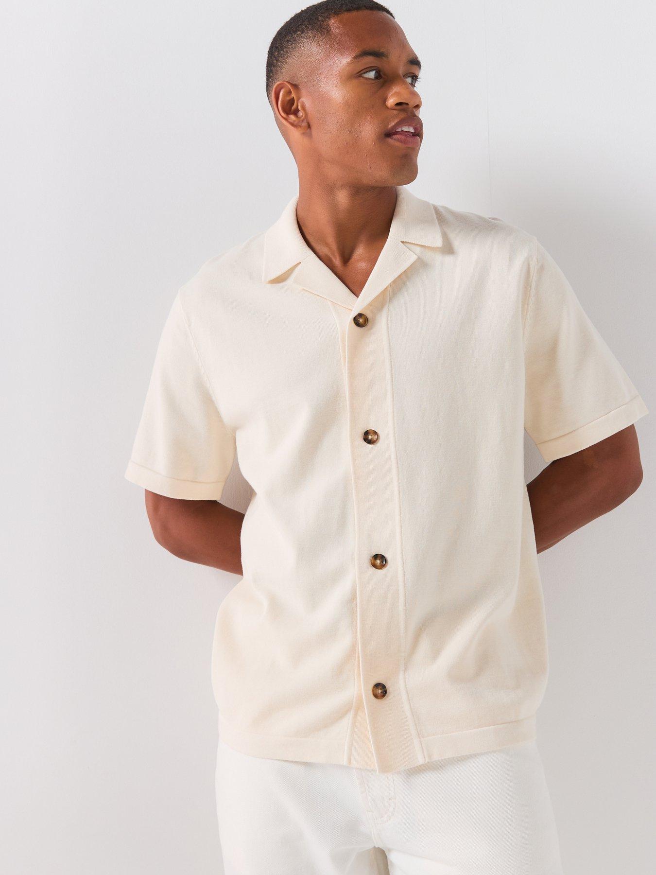 Image 2 of 6 of Les Deux Emmett Globe Knitted Short Sleeve Shirt - Off White