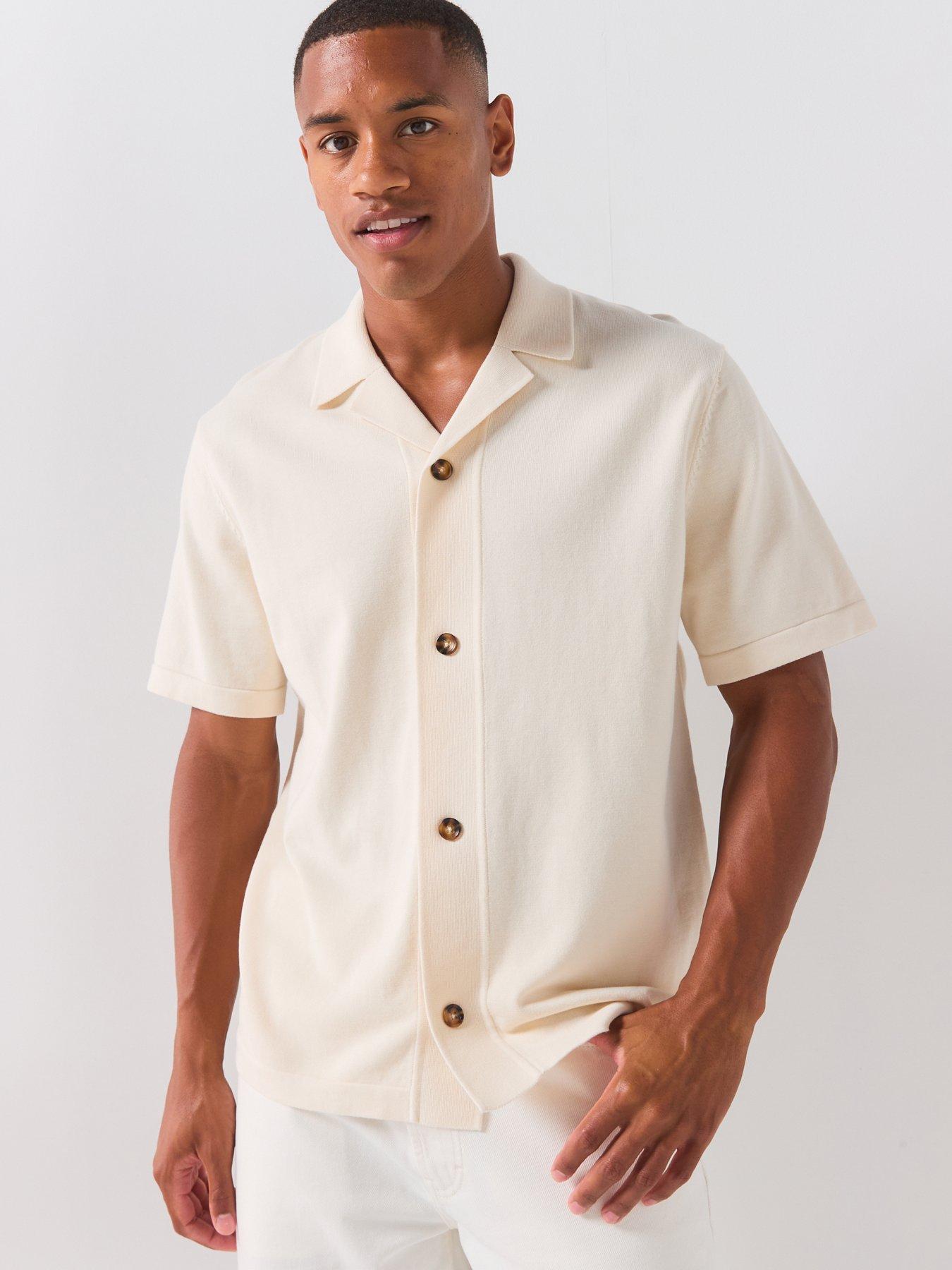 Image 4 of 6 of Les Deux Emmett Globe Knitted Short Sleeve Shirt - Off White