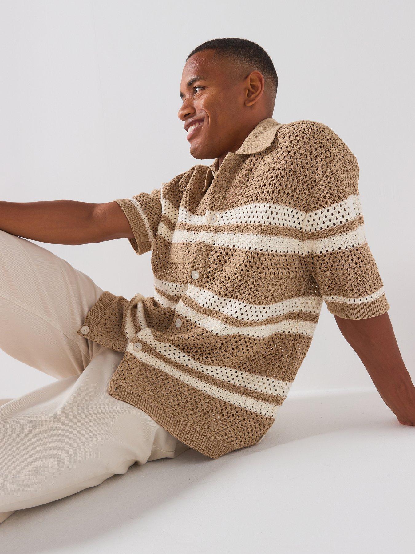 Les Deux Gianni Knitted Short Sleeve Shirt - Dark Sand