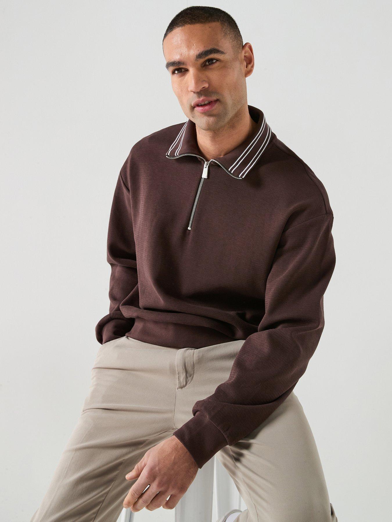boss-relaxed-fit-14-zip-jumper-brownfront