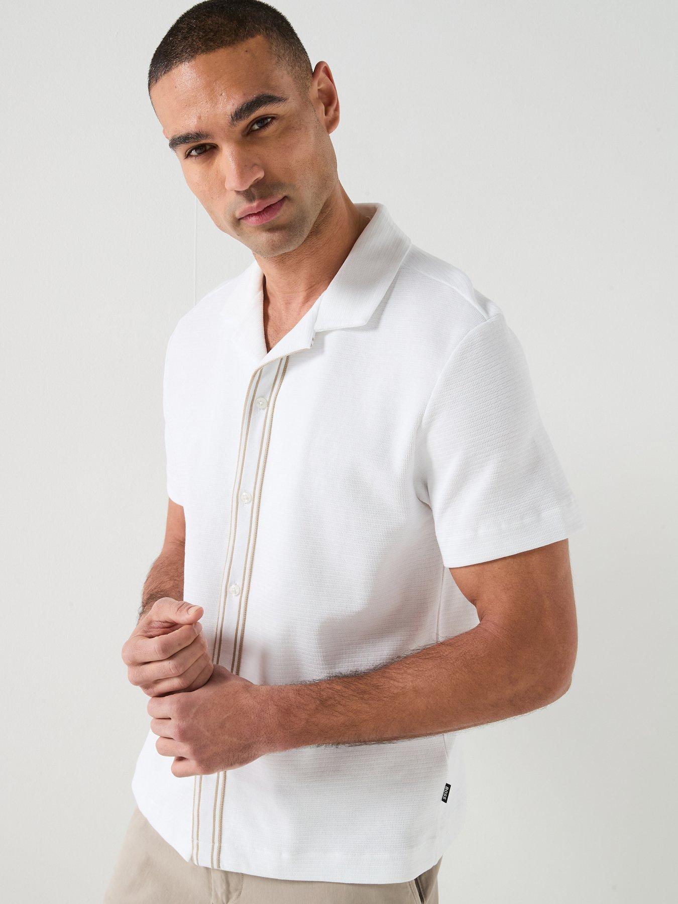 Image 1 of 4 of BOSS Revere Collar Button Through Polo Shirt - White