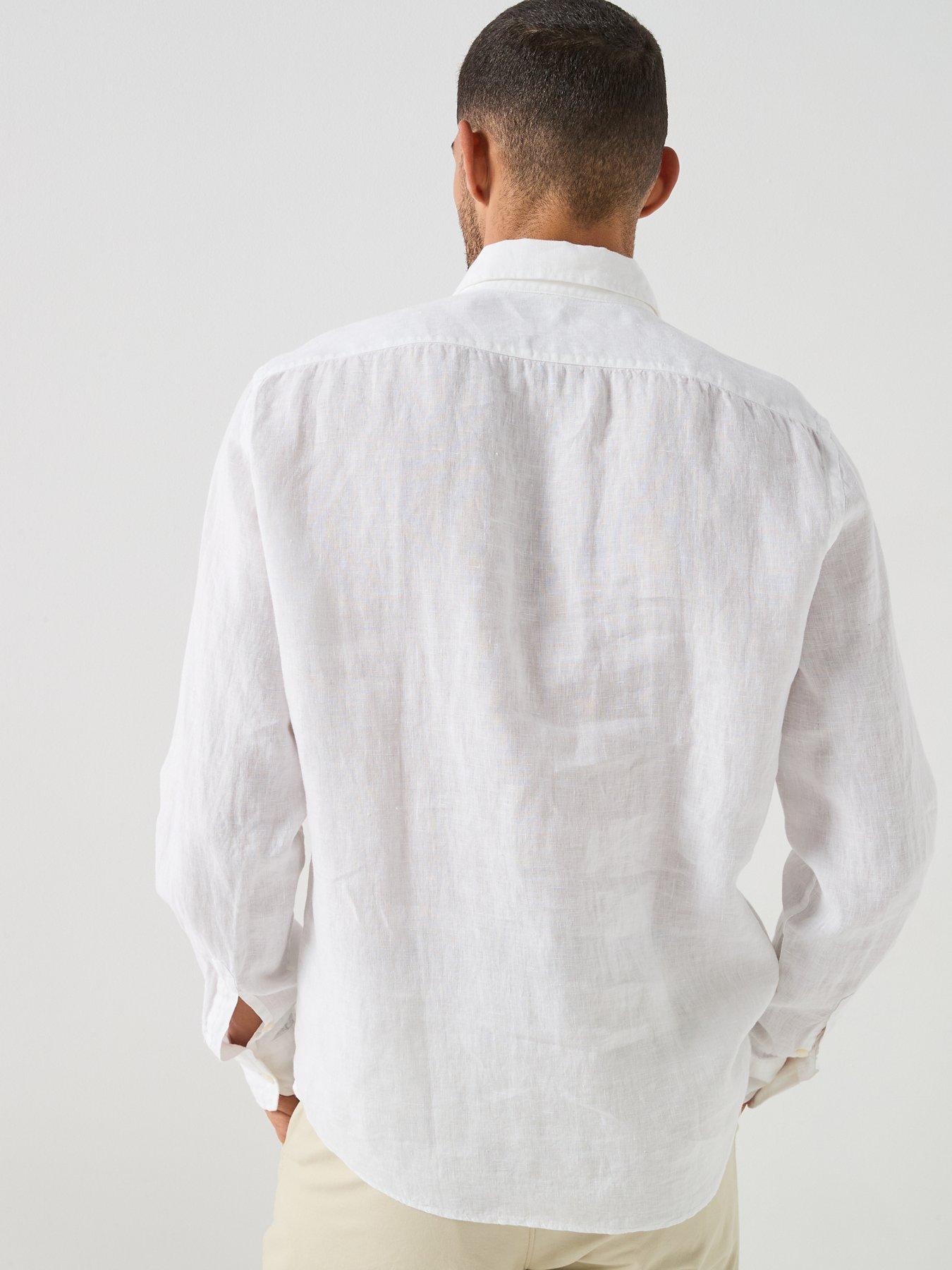 Image 2 of 5 of BOSS H-Roan Button Down Relaxed Fit Linen Shirt - White