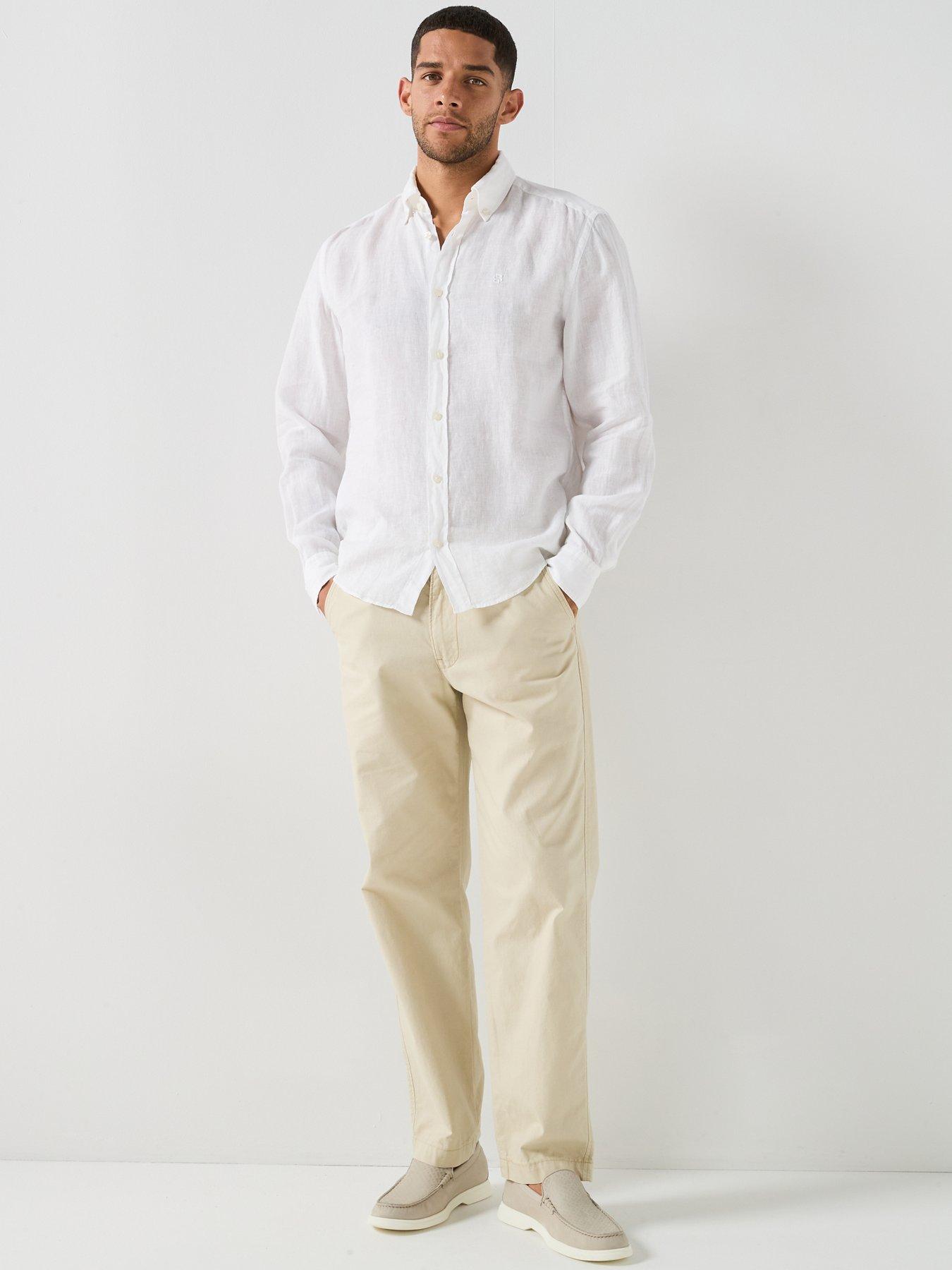Image 3 of 5 of BOSS H-Roan Button Down Relaxed Fit Linen Shirt - White