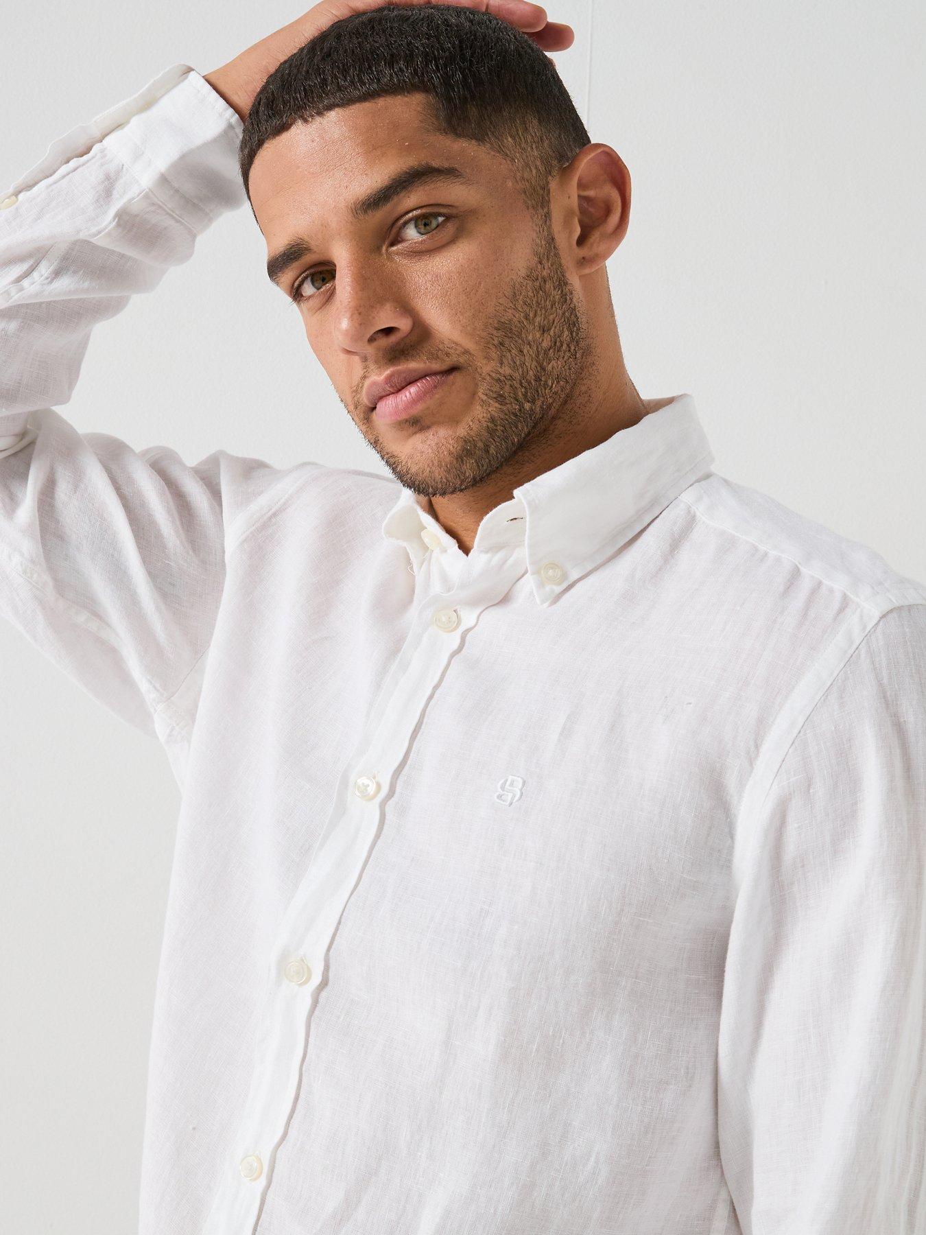 Image 4 of 5 of BOSS H-Roan Button Down Relaxed Fit Linen Shirt - White