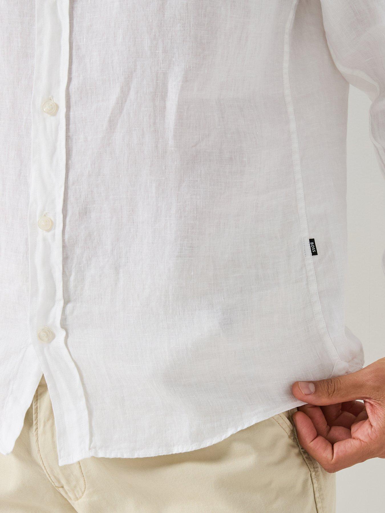 Image 5 of 5 of BOSS H-Roan Button Down Relaxed Fit Linen Shirt - White