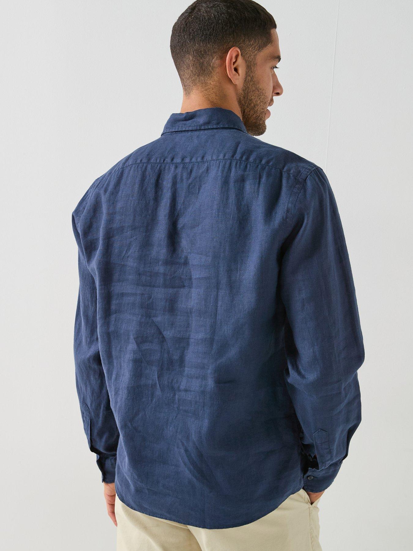boss-relaxed-fit-linen-shirt-dark-bluestillFront