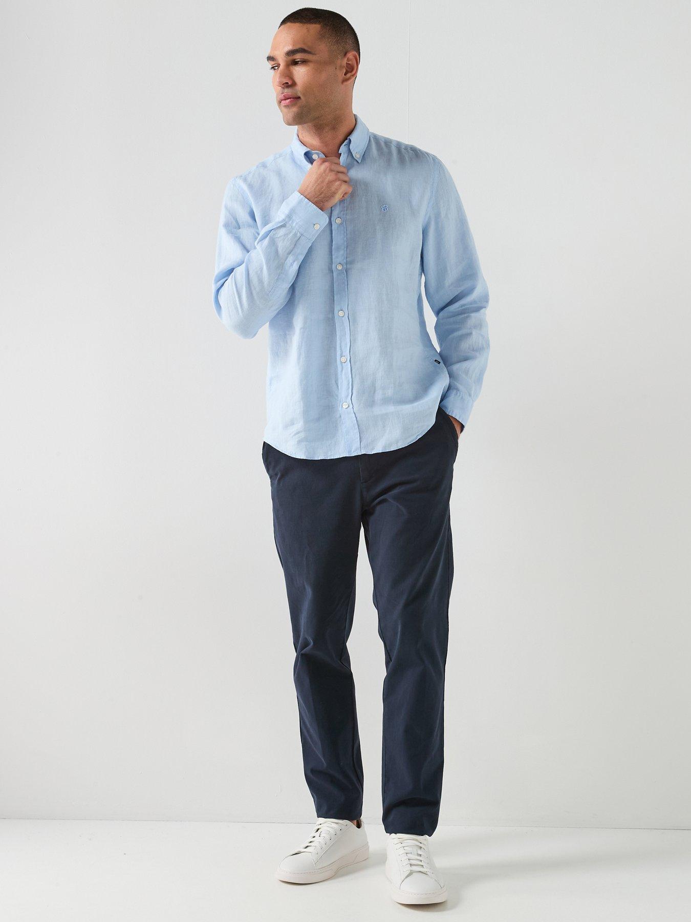 Image 3 of 5 of BOSS H-Roan Button Down BB Relaxed Fit Linen Shirt - Light Blue