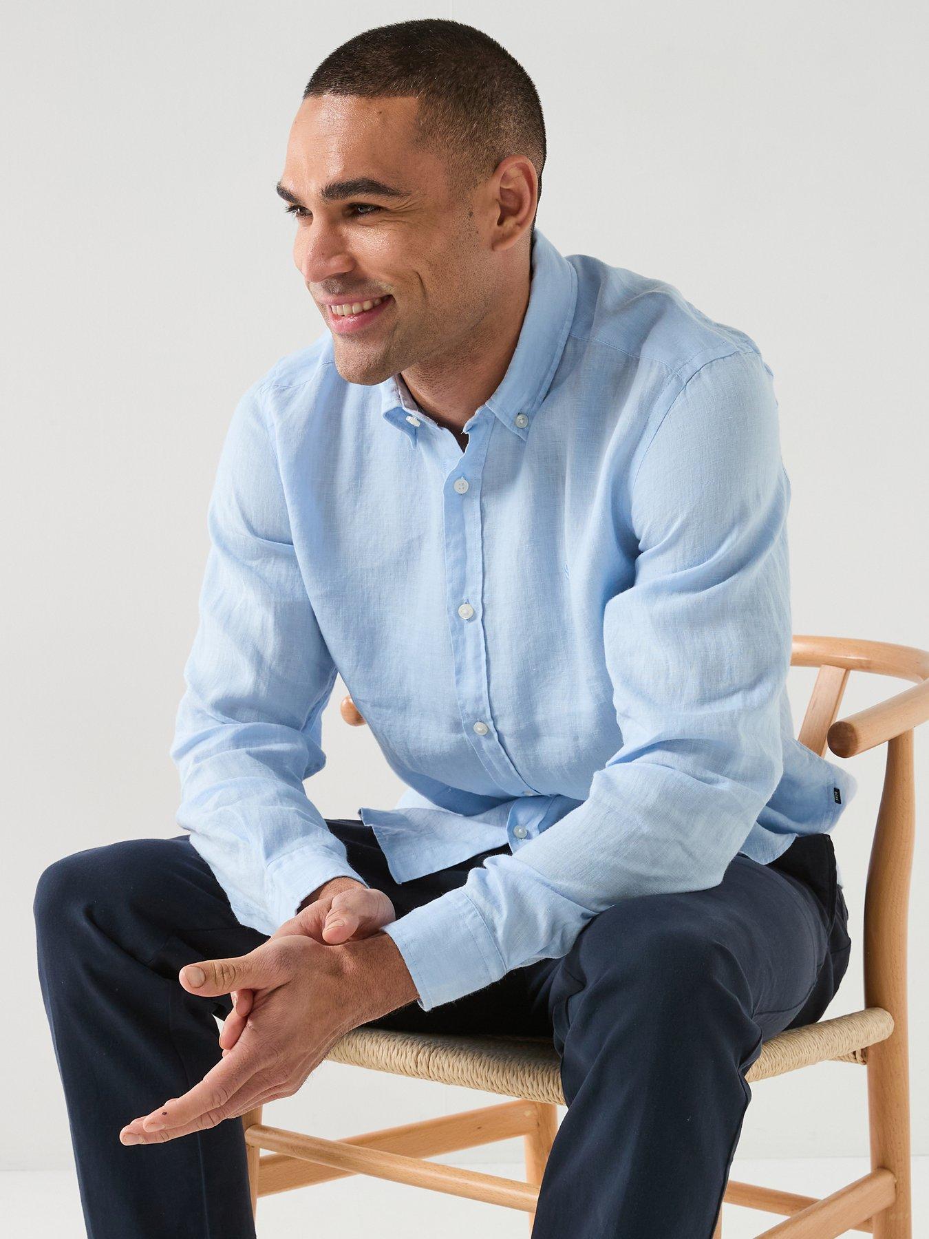 Image 4 of 5 of BOSS H-Roan Button Down BB Relaxed Fit Linen Shirt - Light Blue