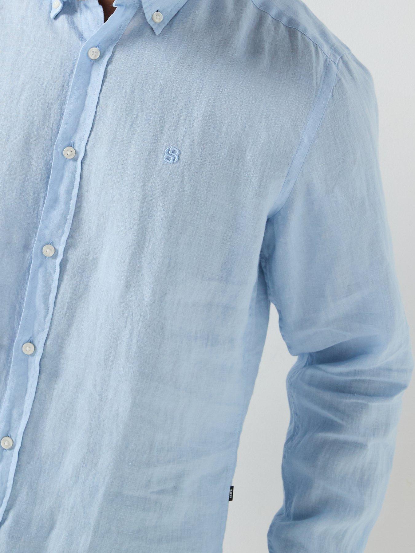 Image 5 of 5 of BOSS H-Roan Button Down BB Relaxed Fit Linen Shirt - Light Blue