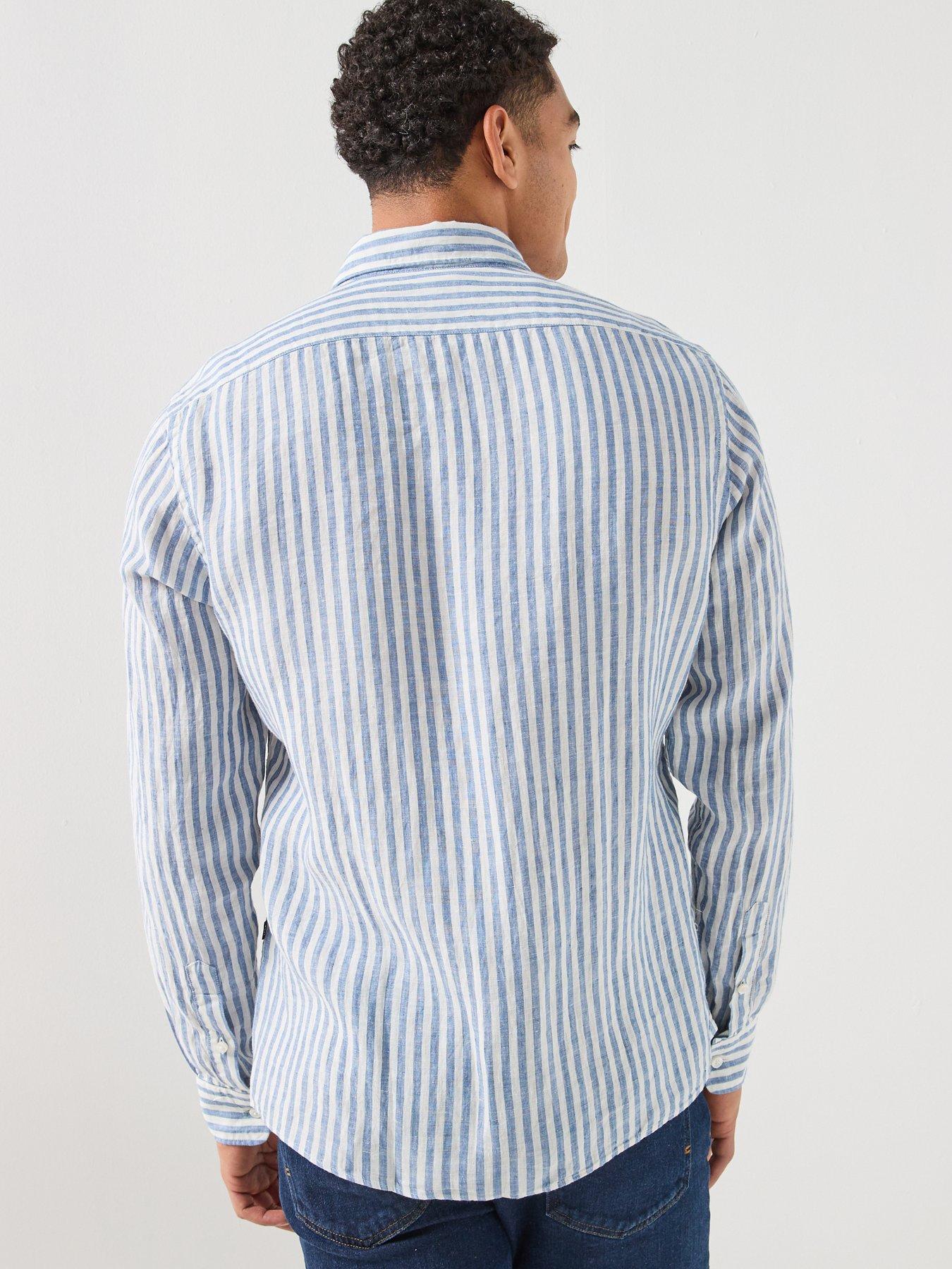 boss-button-down-relaxed-fit-stripe-linen-shirt-bluestillFront