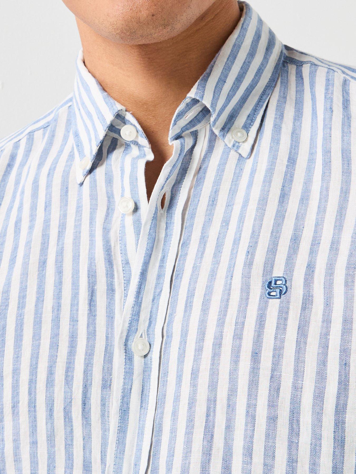 boss-button-down-relaxed-fit-stripe-linen-shirt-blueoutfit