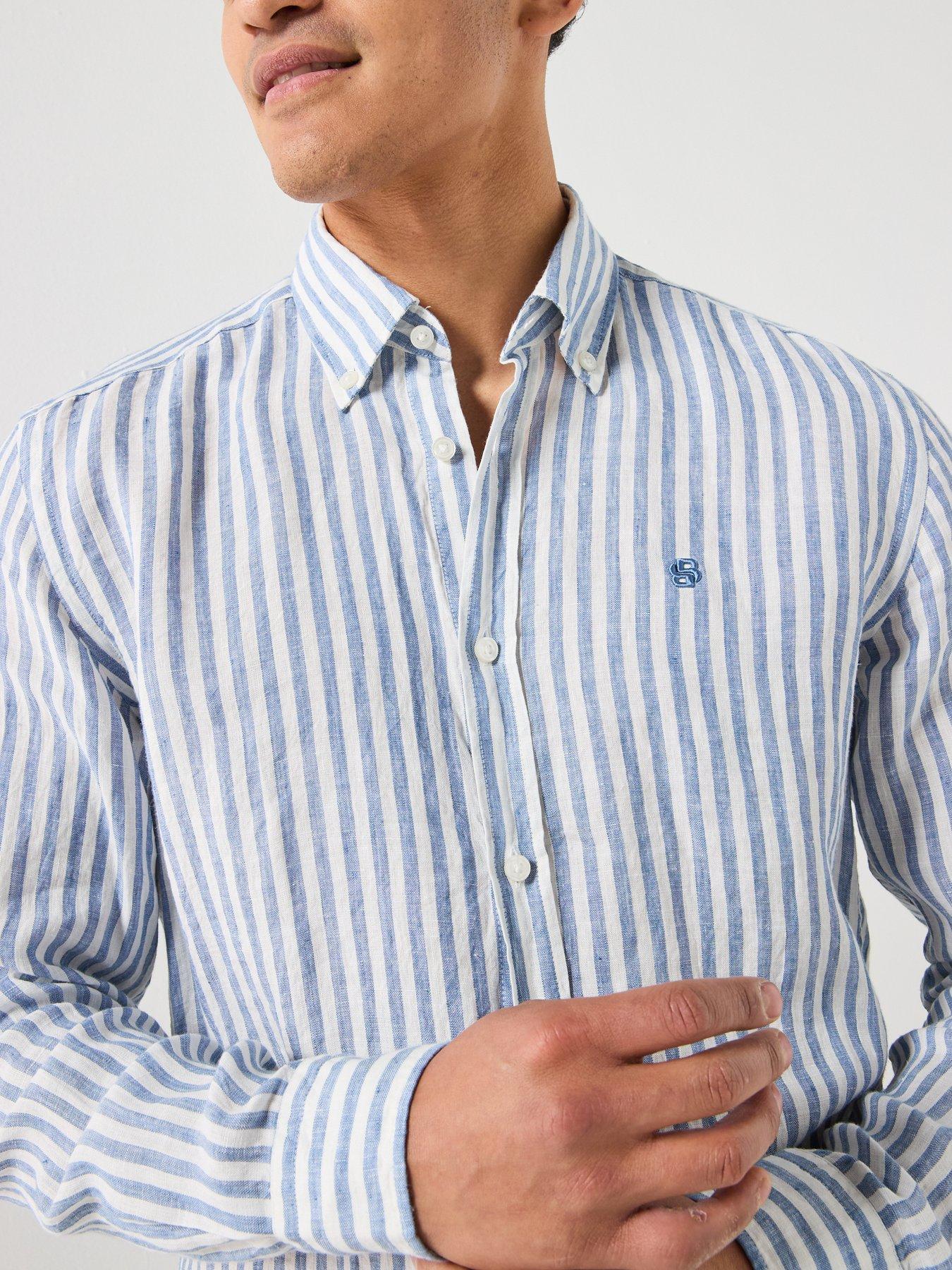 boss-button-down-relaxed-fit-stripe-linen-shirt-bluedetail