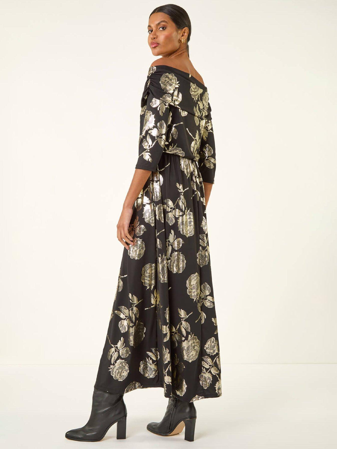 roman-floral-foil-bardot-midi-dressstillFront