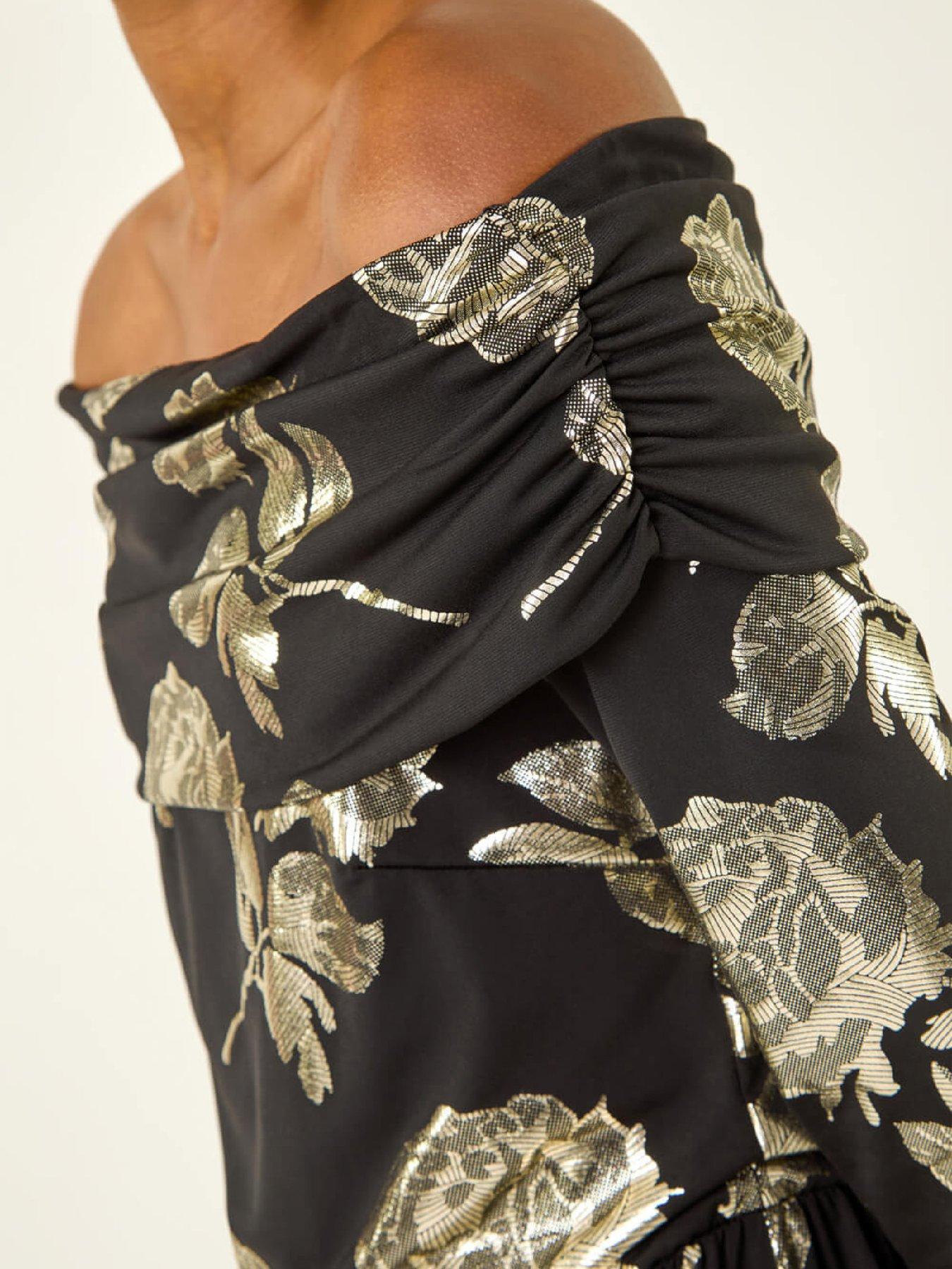 roman-floral-foil-bardot-midi-dressdetail