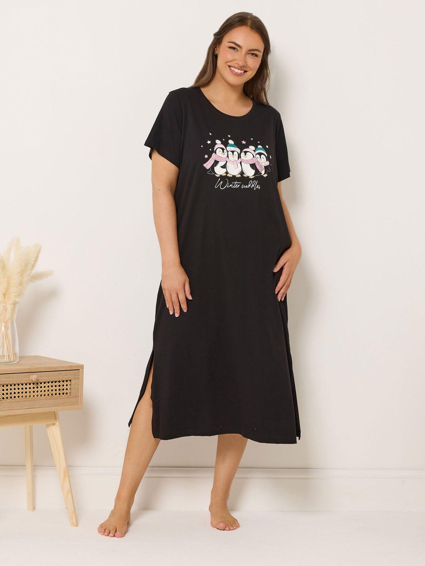 Image 3 of 7 of Yours Curve 2 Pack Winter Cuddles Nightdress - Black