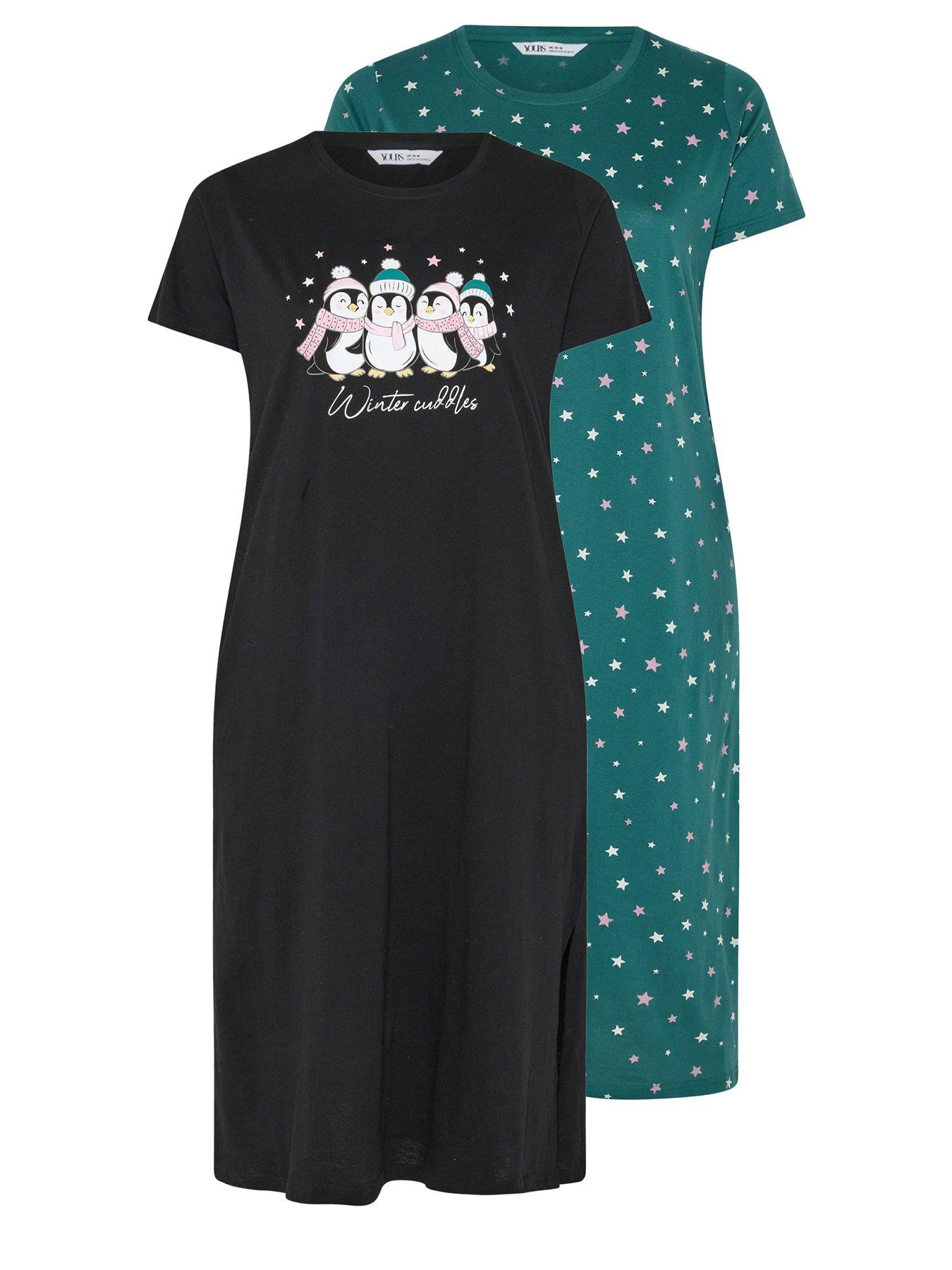 Image 7 of 7 of Yours Curve 2 Pack Winter Cuddles Nightdress - Black