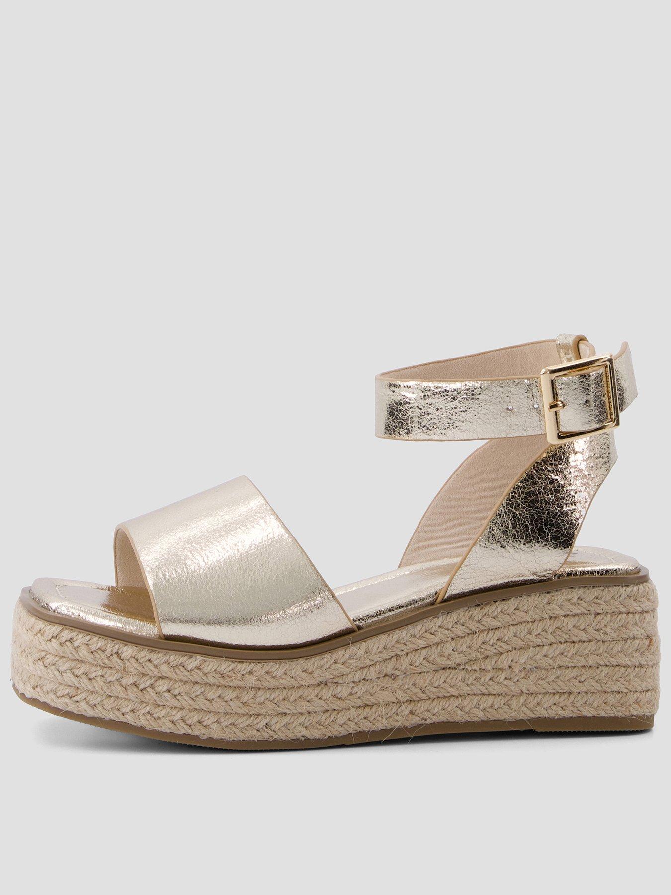 Image 1 of 6 of The Very Collection Wedge Espadrille Sandals - Gold